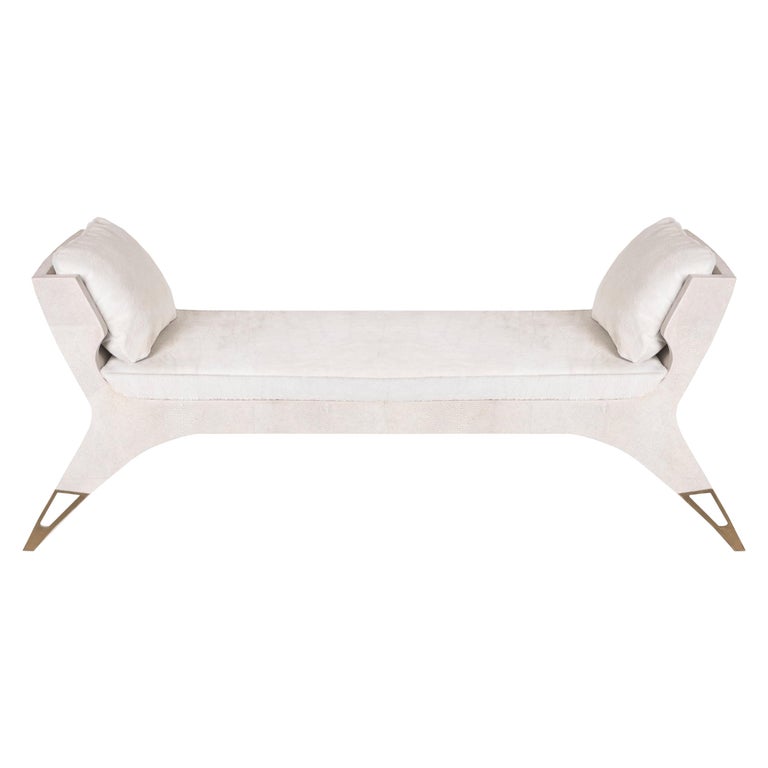 Lord Bench in Cream Shagreen and Bronze-Patina Brass by R&Y Augousti For Sale