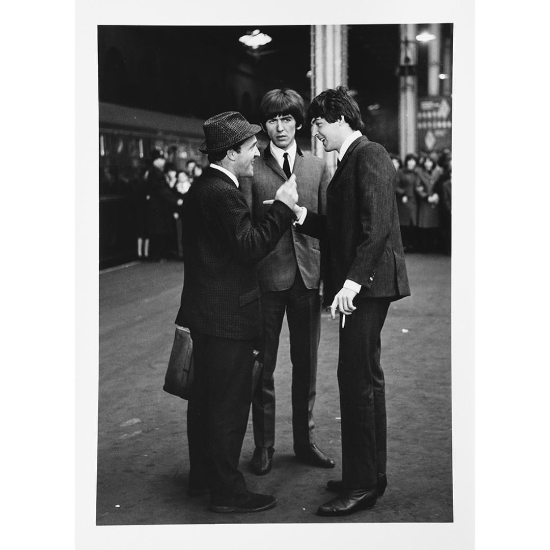 Lord Christopher Thynne Portrait Print - The Beatles, Paul McCartney, George Harrison and Norman Rossington on a platform