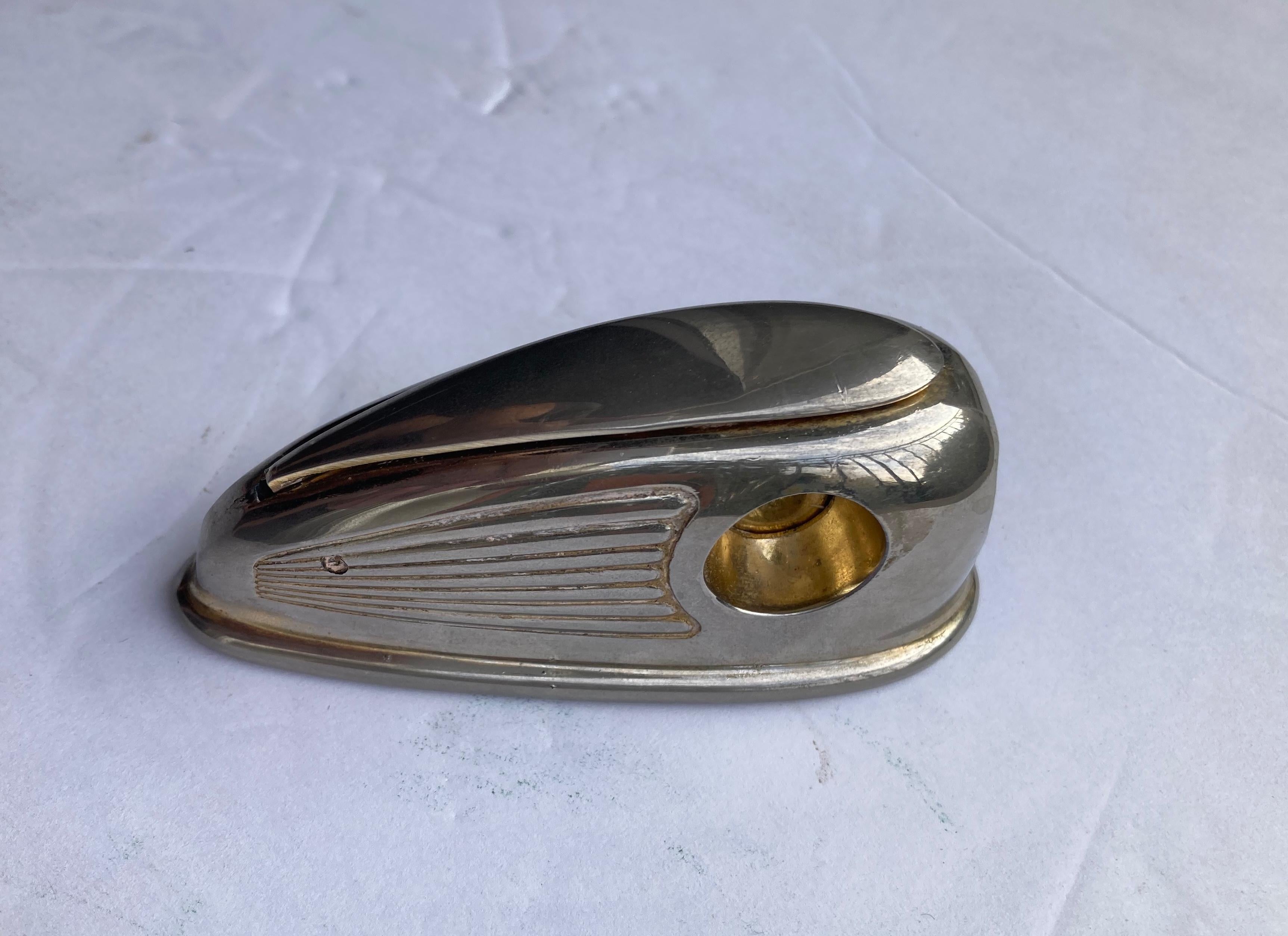 Machine-Made Lord Cigar Cutter, Germany, Art Deco Streamline, Chrome and Gold Wash