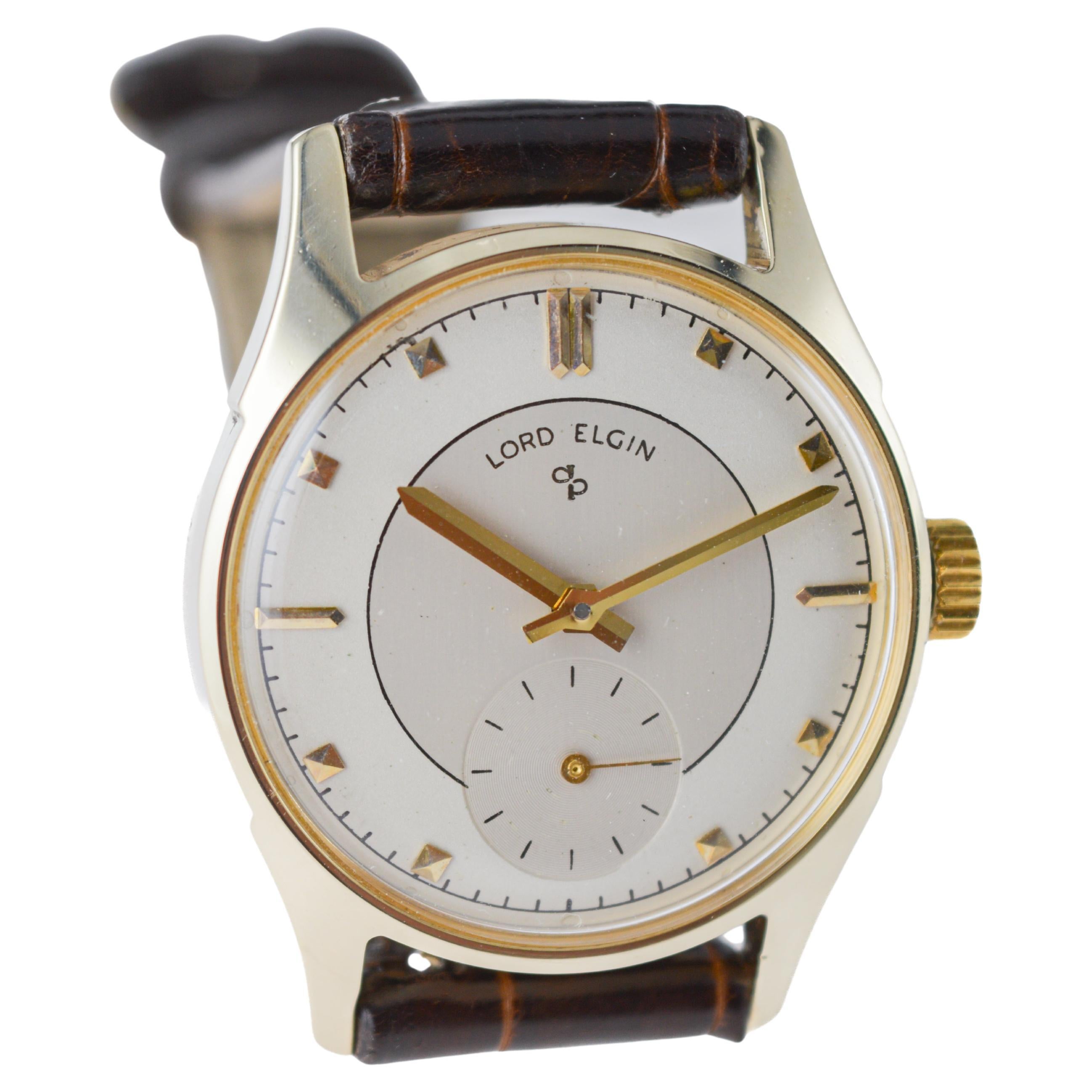 Lord Elgin 14Kt Solid Gold Art Deco Watch circa 1950's Vault Find For Sale 1
