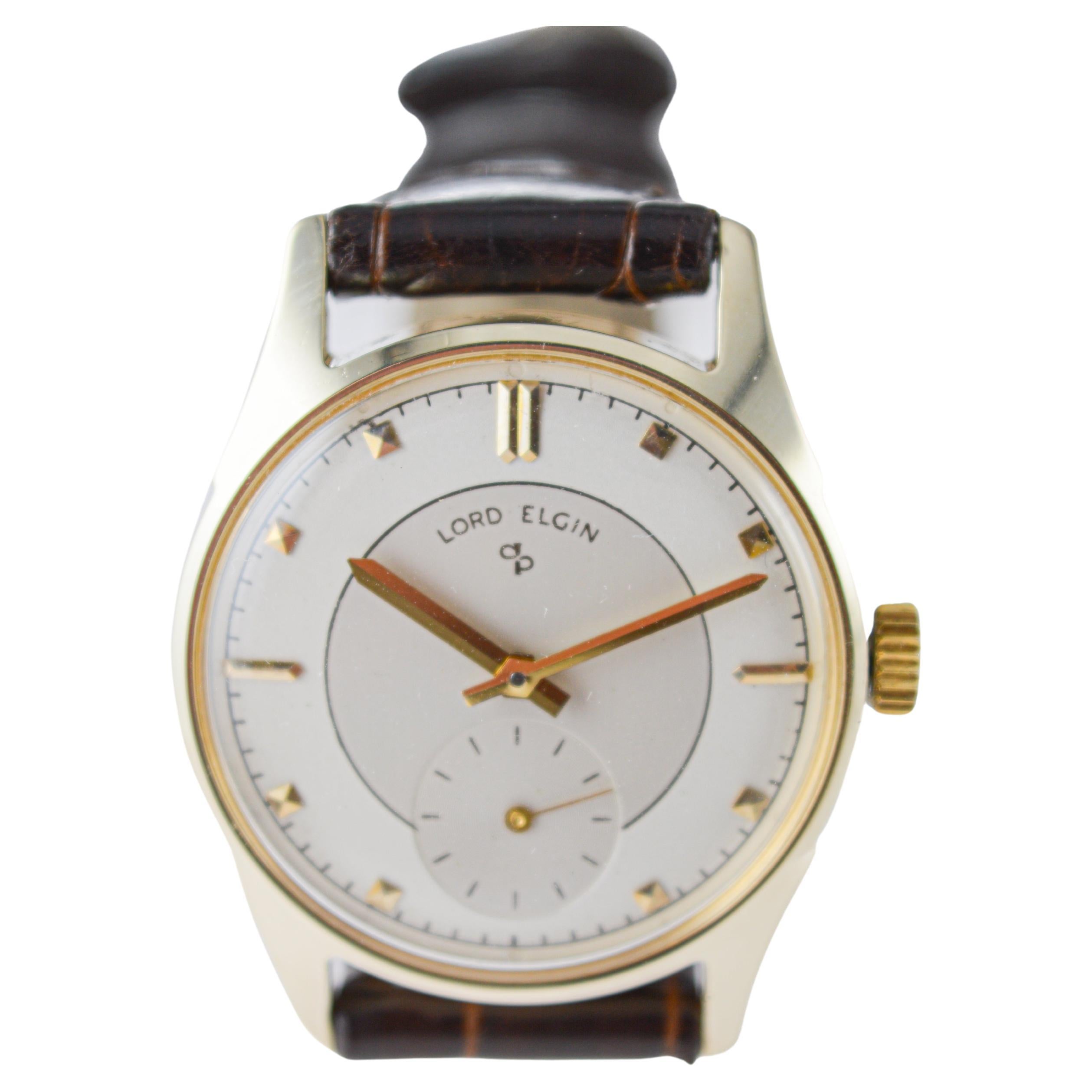 Lord Elgin 14Kt Solid Gold Art Deco Watch circa 1950's Vault Find For Sale 2