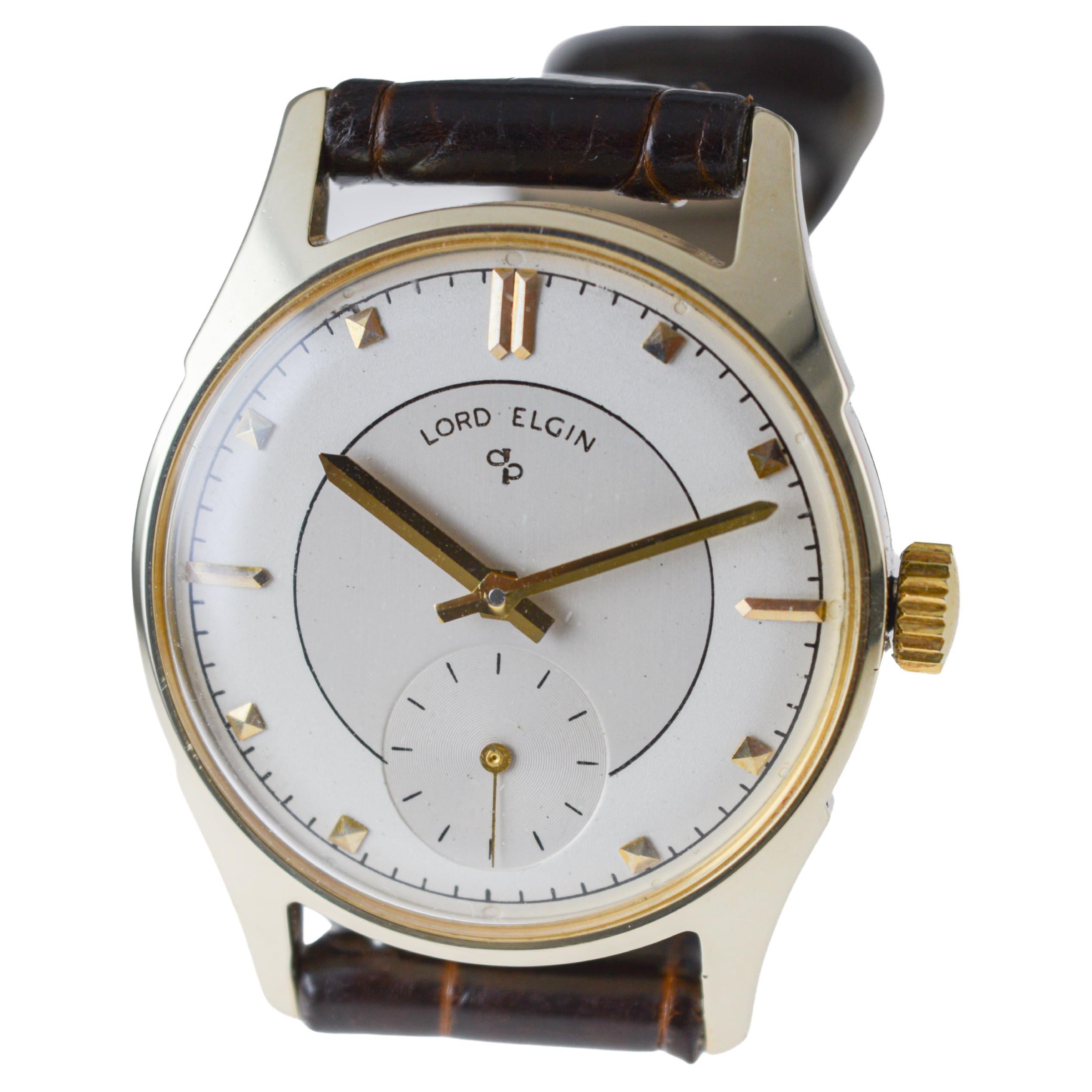 Lord Elgin 14Kt Solid Gold Art Deco Watch circa 1950's Vault Find For Sale 4