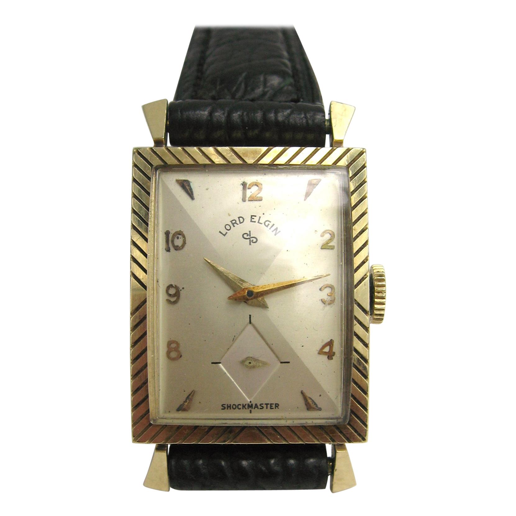 Lord Elgin 21 Jewels 14 Karat Gold Wristwatch Shockmaster