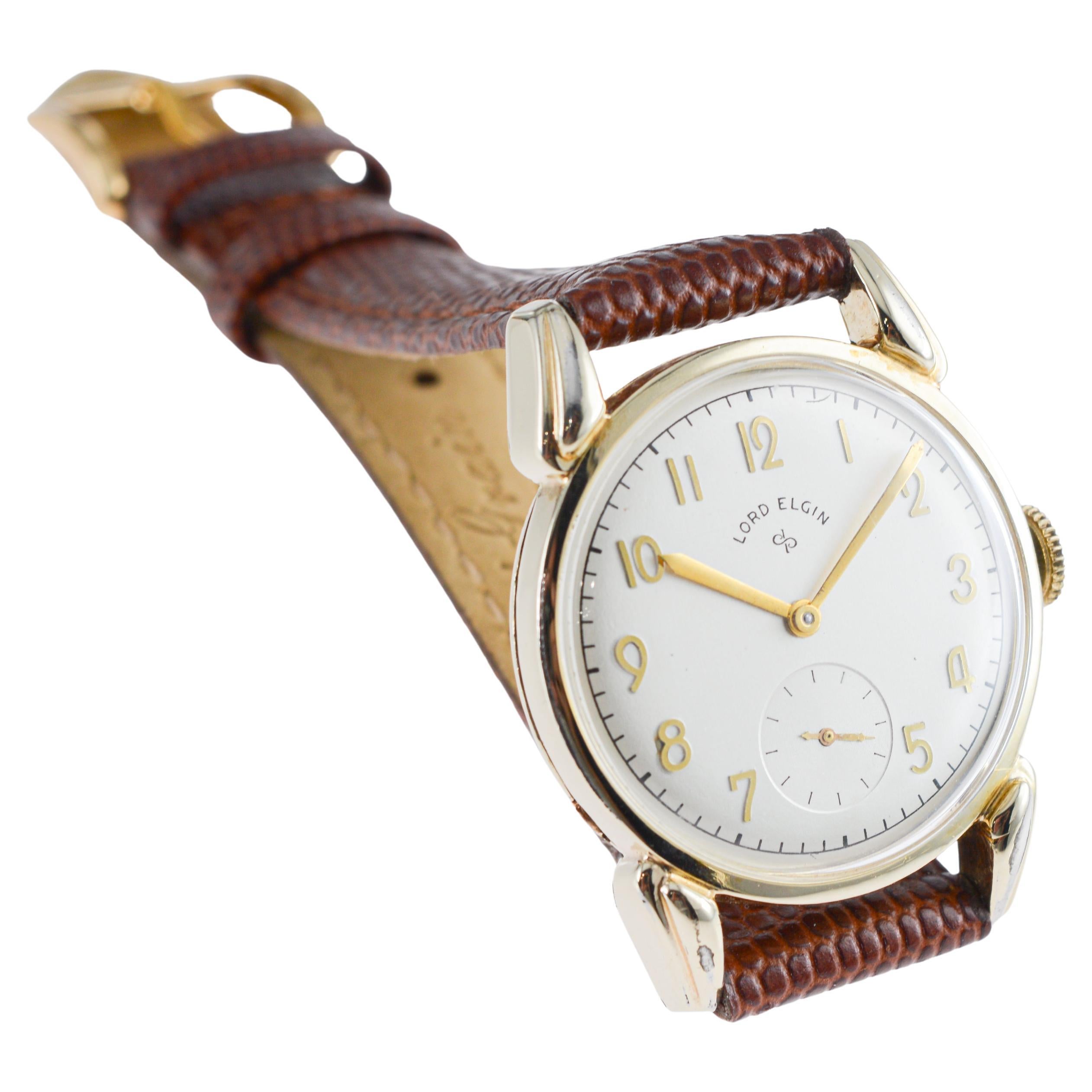 Lord Elgin Gold gefüllt Art Deco Uhr mit Fabrik Original-Zifferblatt zirka 1940er Jahre im Angebot 5