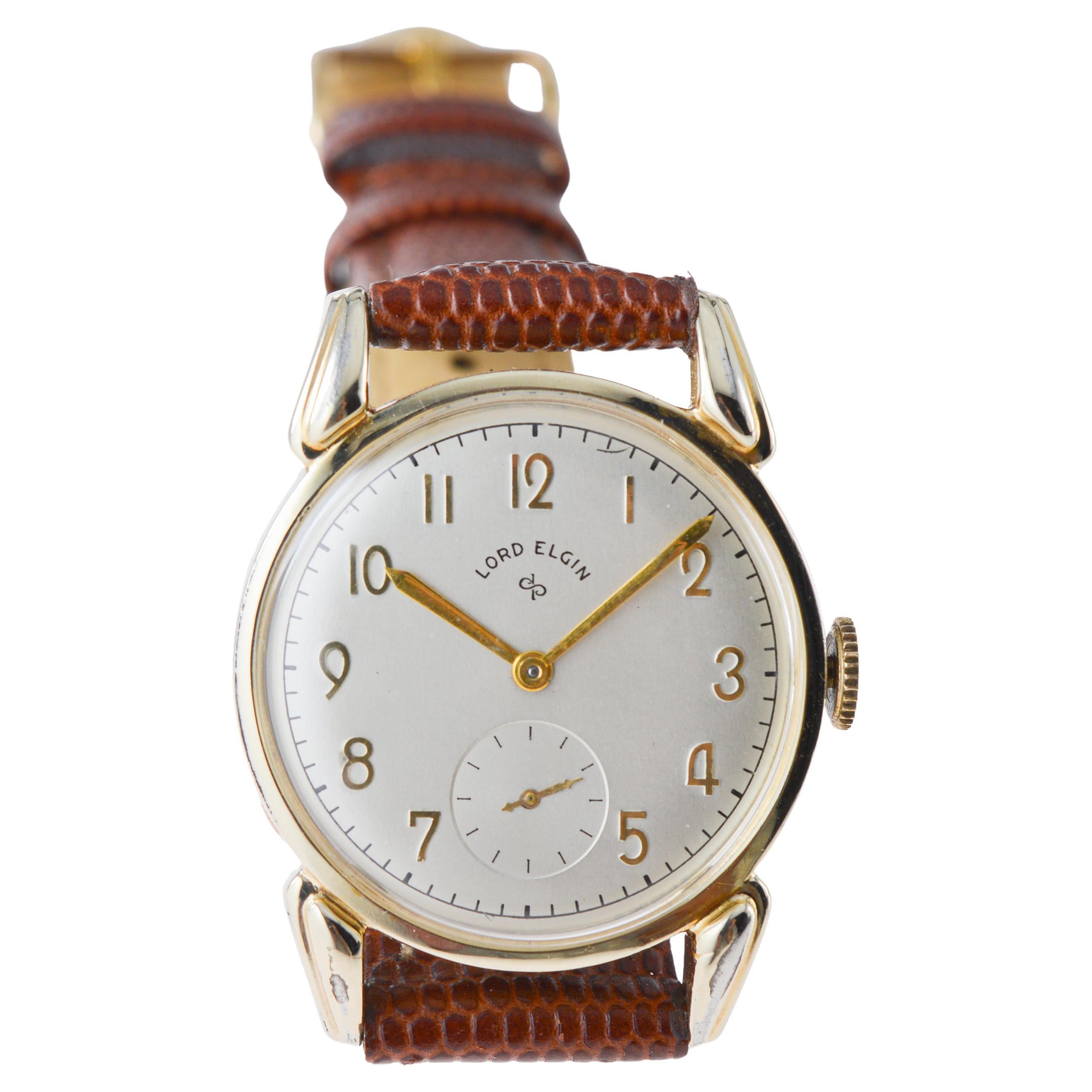 Lord Elgin Gold gefüllt Art Deco Uhr mit Fabrik Original-Zifferblatt zirka 1940er Jahre im Angebot 6