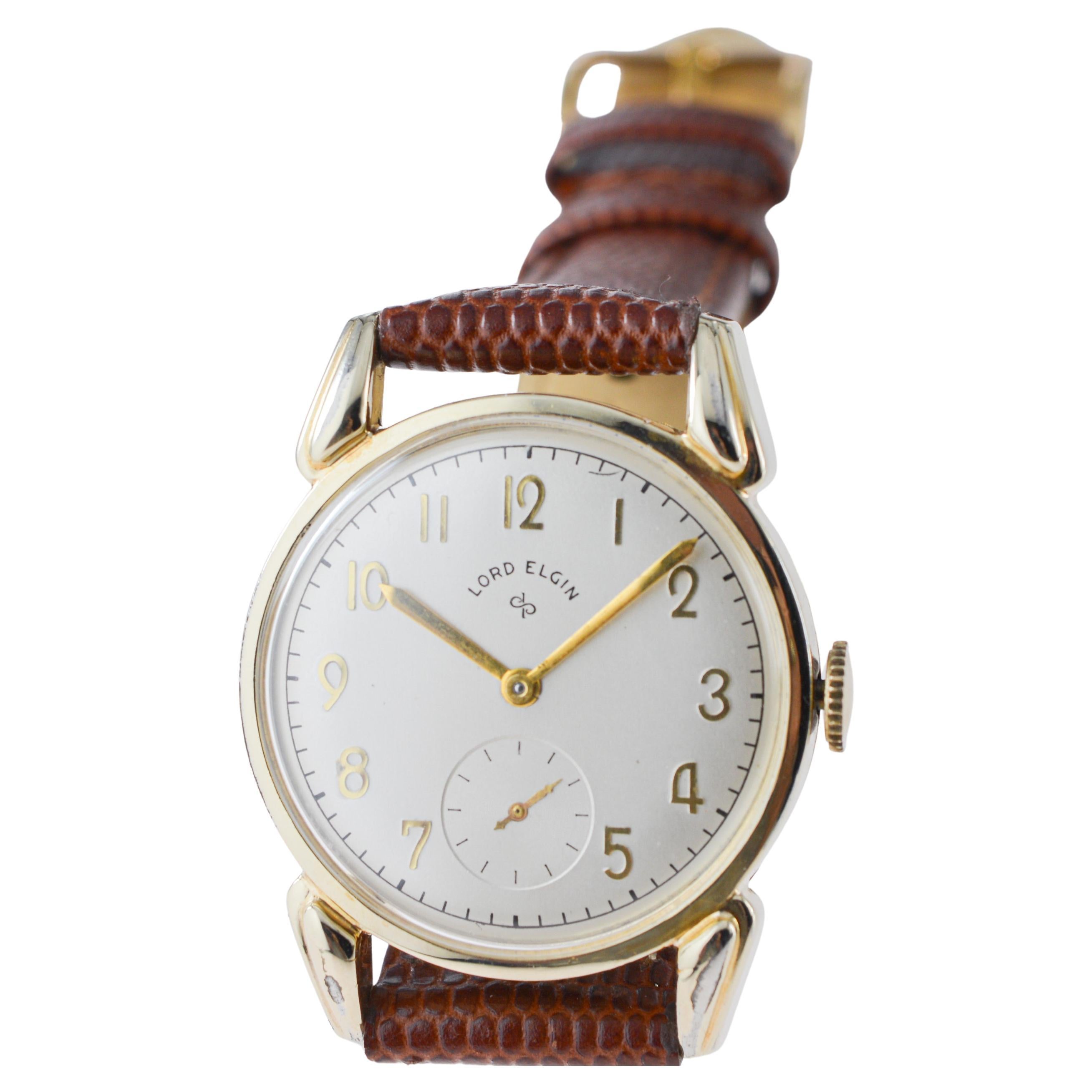 Lord Elgin Gold gefüllt Art Deco Uhr mit Fabrik Original-Zifferblatt zirka 1940er Jahre im Angebot 7