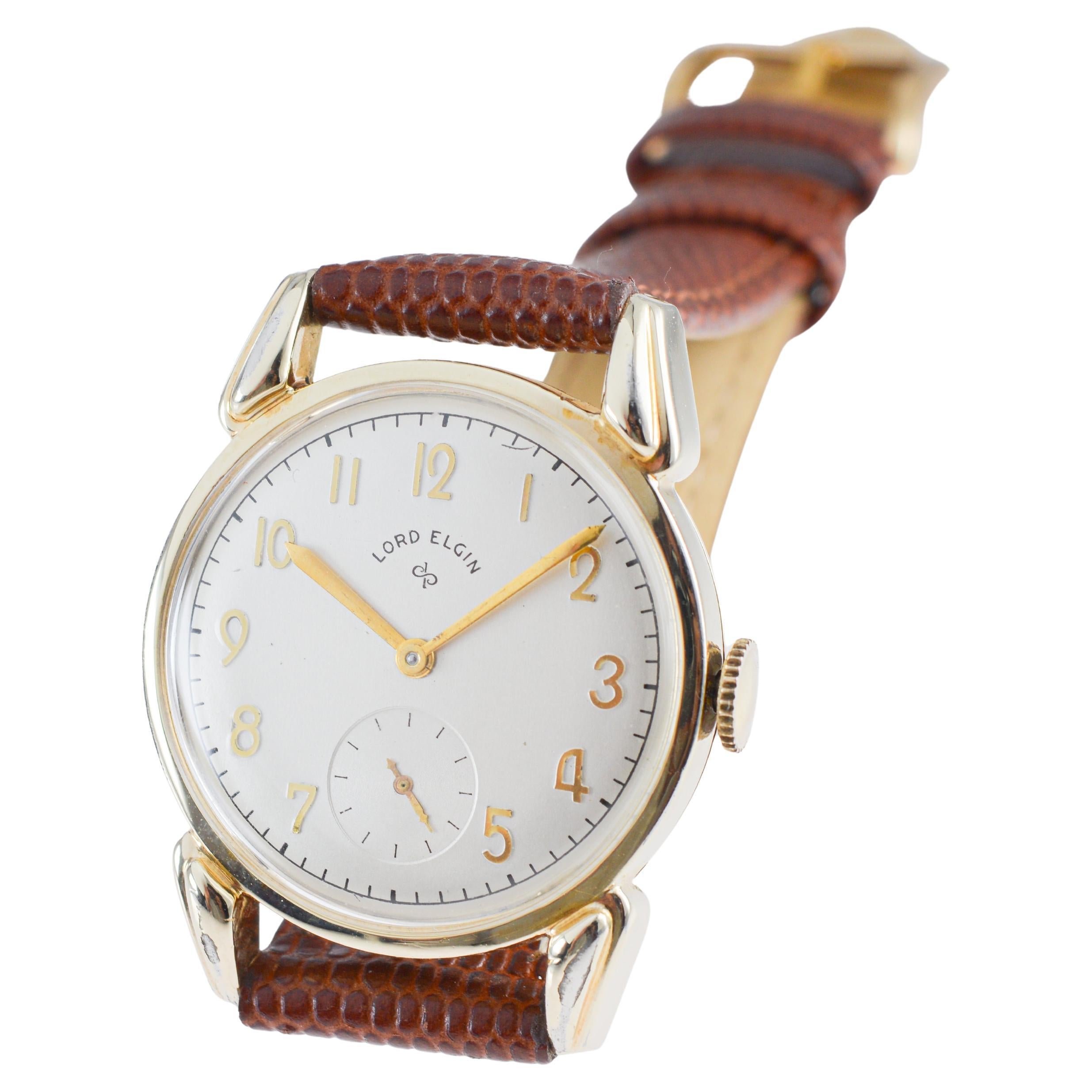 Lord Elgin Gold gefüllt Art Deco Uhr mit Fabrik Original-Zifferblatt zirka 1940er Jahre im Angebot 8