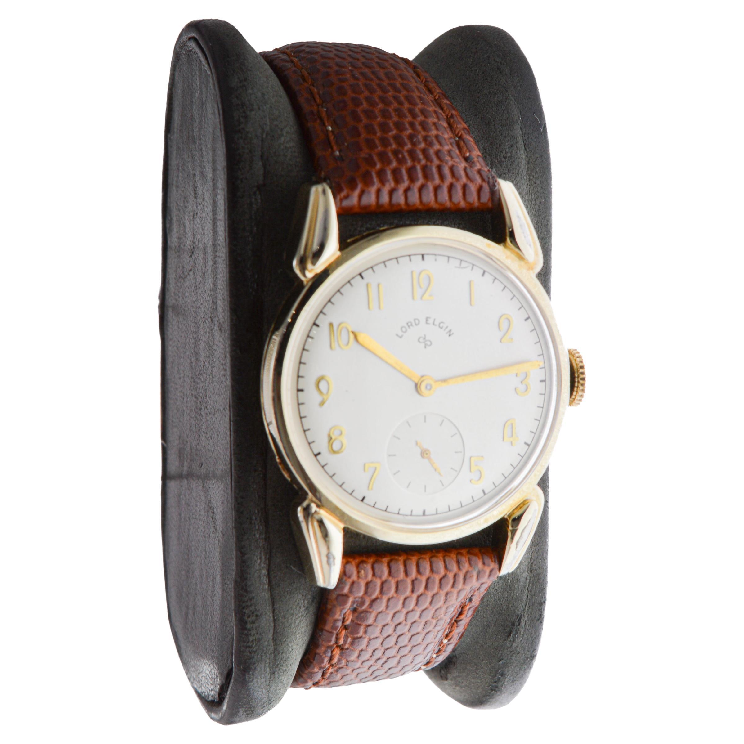 Lord Elgin Gold gefüllt Art Deco Uhr mit Fabrik Original-Zifferblatt zirka 1940er Jahre (Art déco) im Angebot