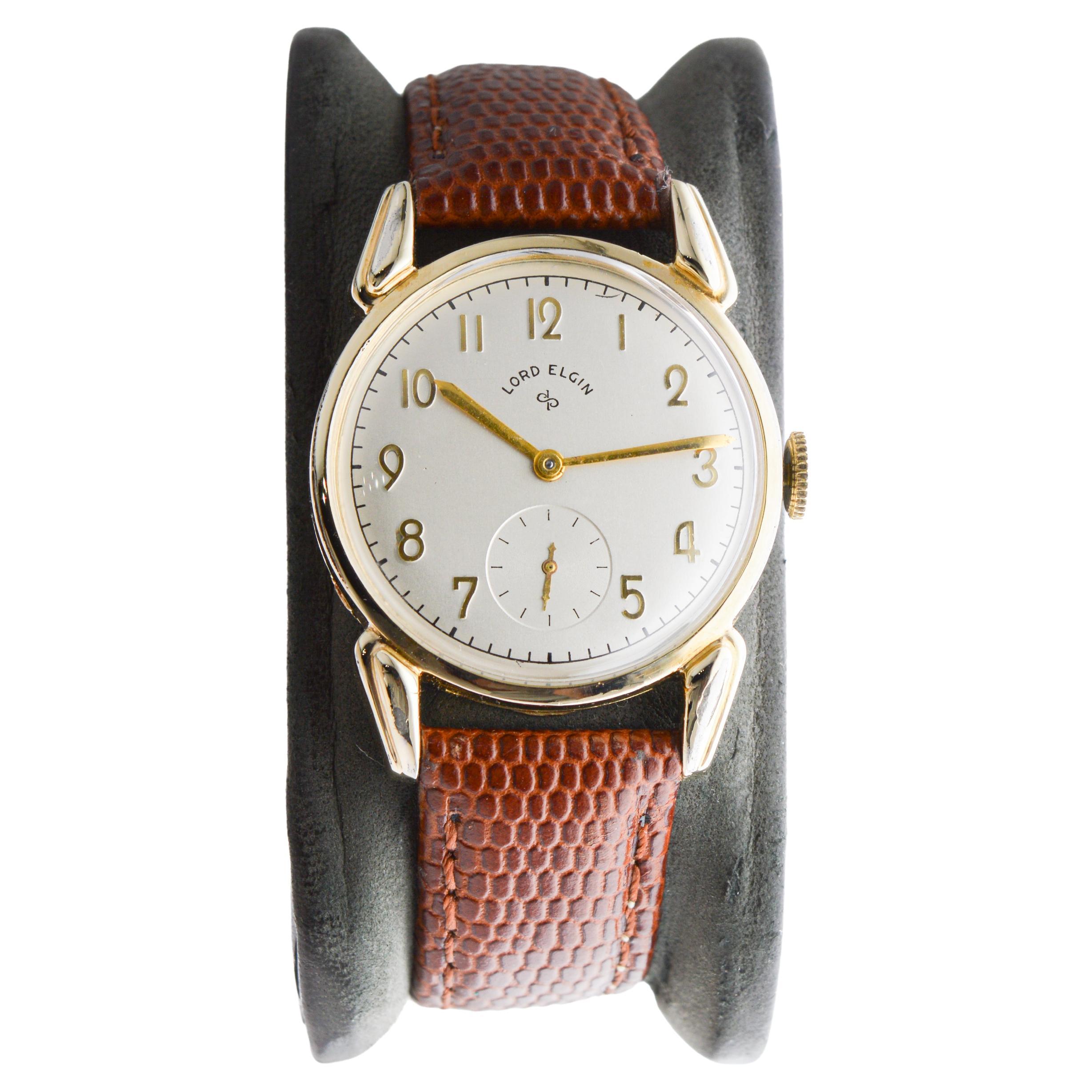 Lord Elgin Gold gefüllt Art Deco Uhr mit Fabrik Original-Zifferblatt zirka 1940er Jahre im Zustand „Hervorragend“ im Angebot in Long Beach, CA