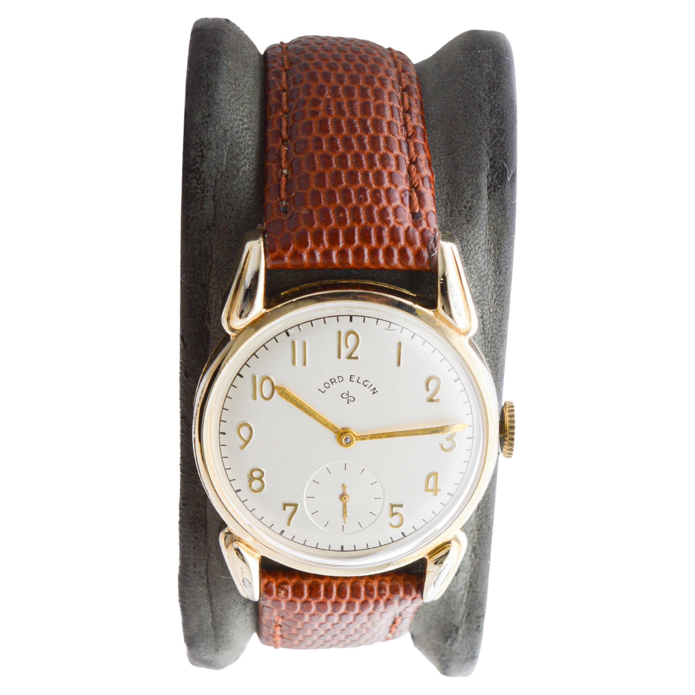 Lord Elgin Gold gefüllt Art Deco Uhr mit Fabrik Original-Zifferblatt zirka 1940er Jahre für Damen oder Herren im Angebot