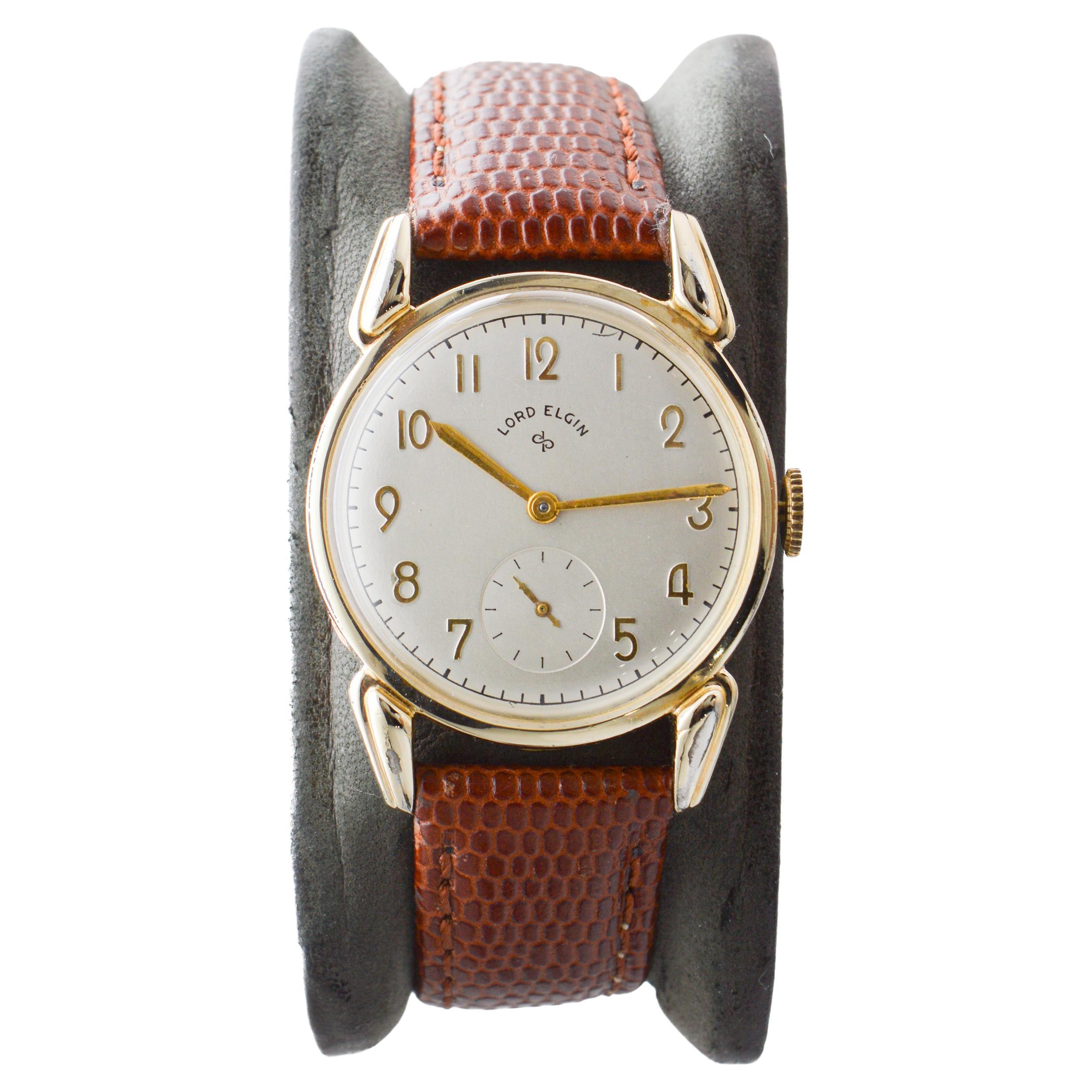 Lord Elgin Gold gefüllt Art Deco Uhr mit Fabrik Original-Zifferblatt zirka 1940er Jahre im Angebot 1