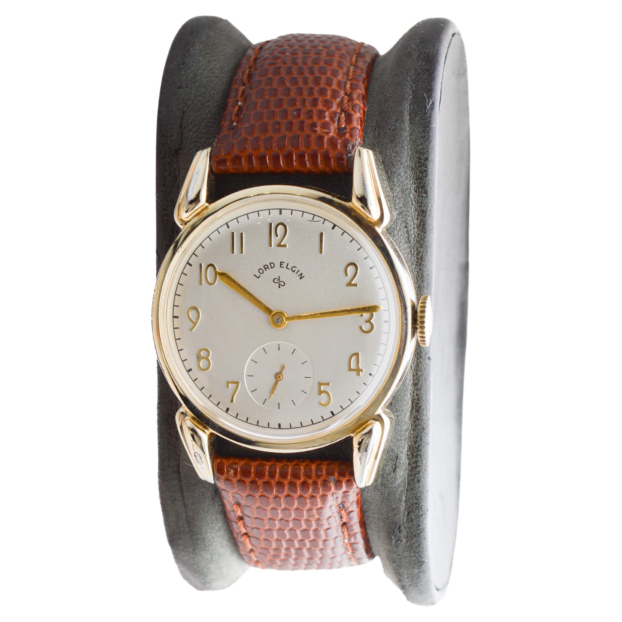 Lord Elgin Gold gefüllt Art Deco Uhr mit Fabrik Original-Zifferblatt zirka 1940er Jahre im Angebot 2