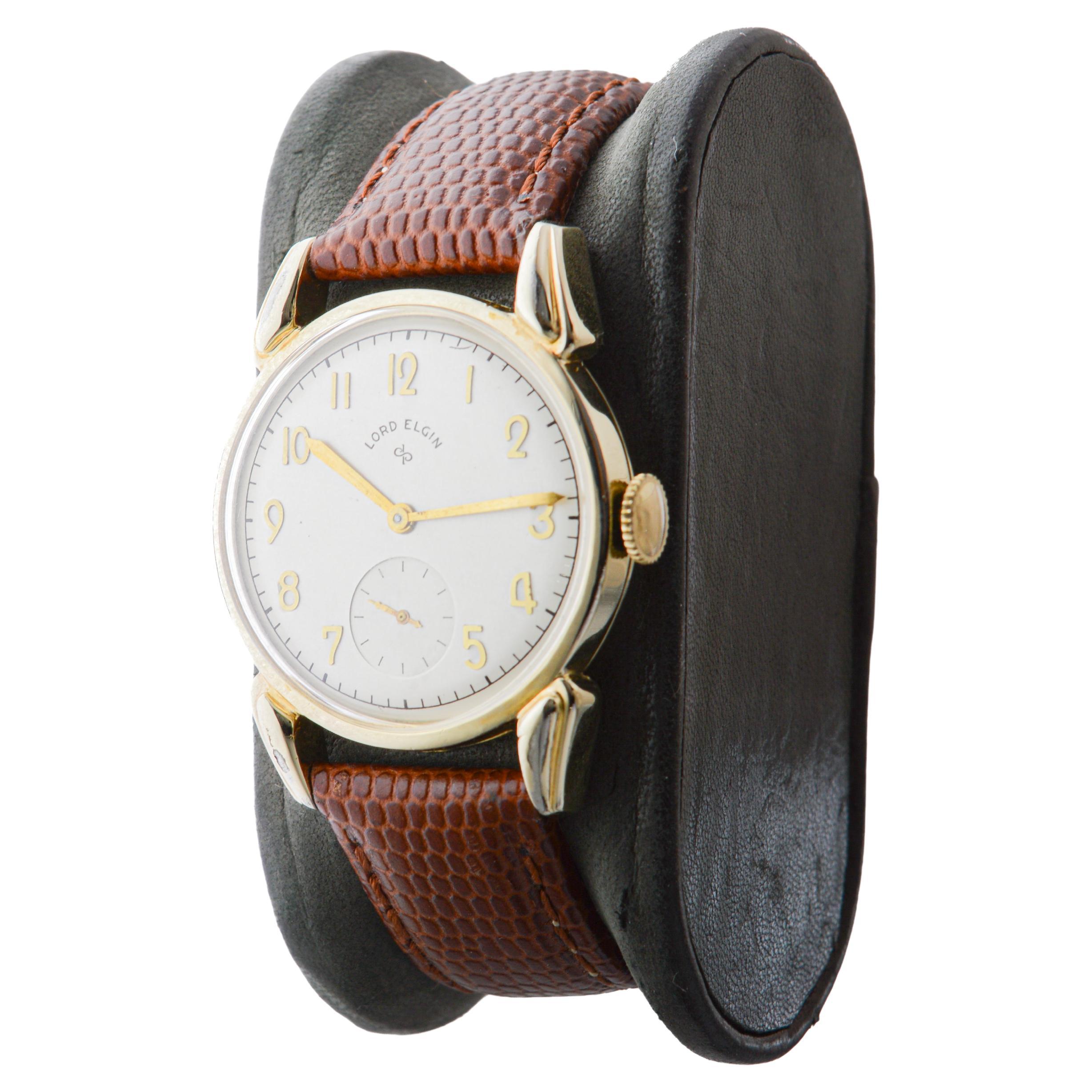 Lord Elgin Gold gefüllt Art Deco Uhr mit Fabrik Original-Zifferblatt zirka 1940er Jahre im Angebot 3