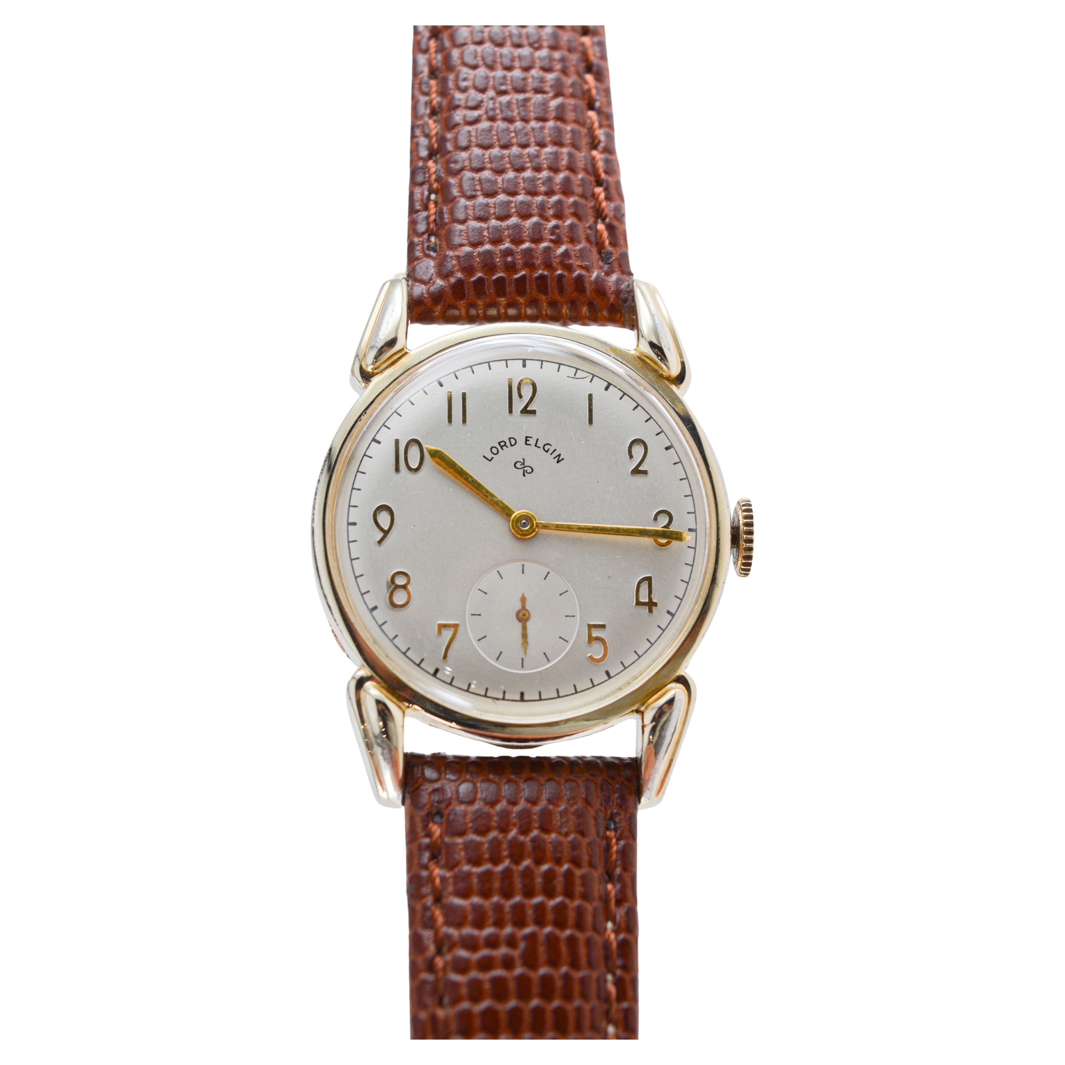 Lord Elgin Gold gefüllt Art Deco Uhr mit Fabrik Original-Zifferblatt zirka 1940er Jahre im Angebot 4
