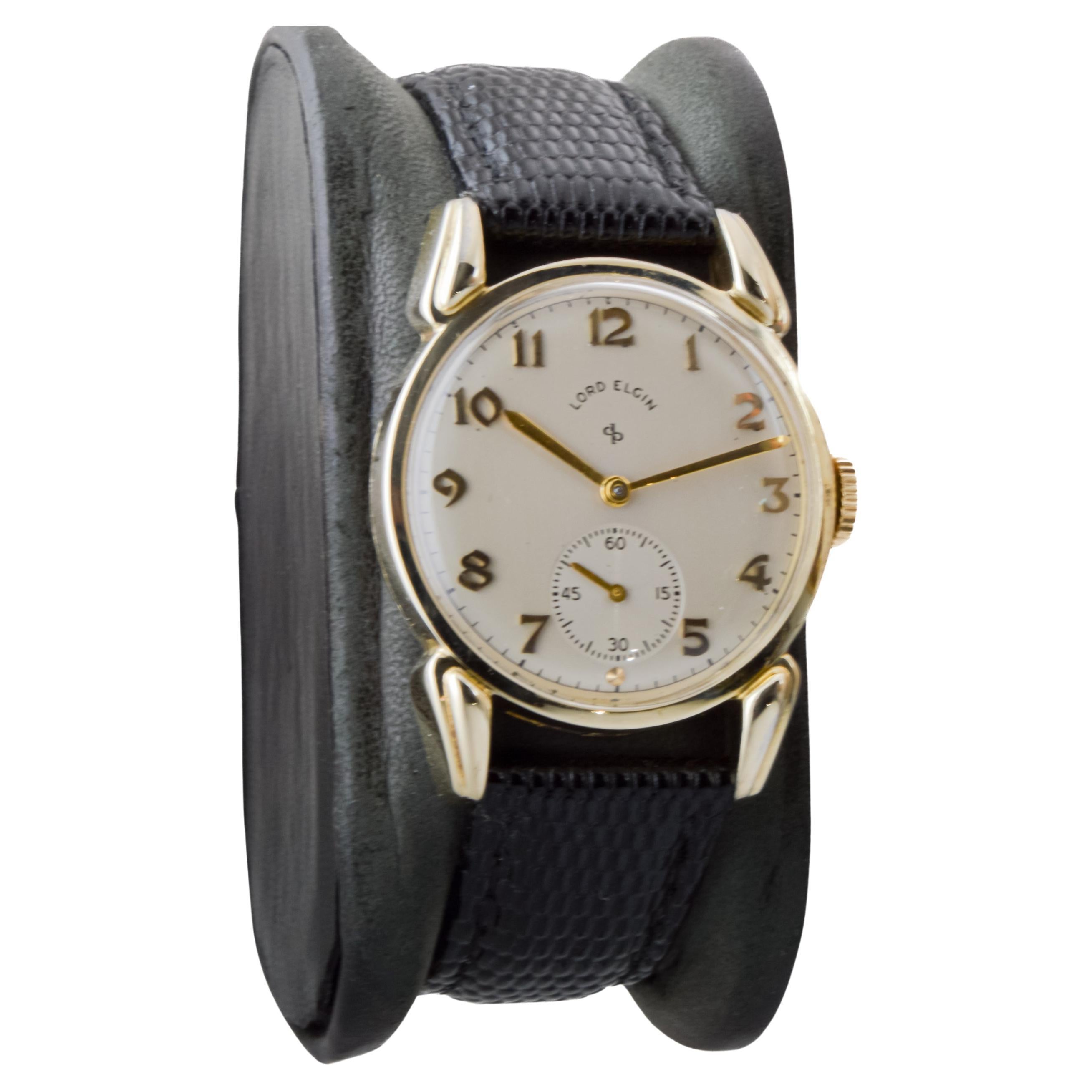 Lord Elgin Gold Filled Art Deco Watch with Flawless Original Dial 1940's In Excellent Condition In Long Beach, CA