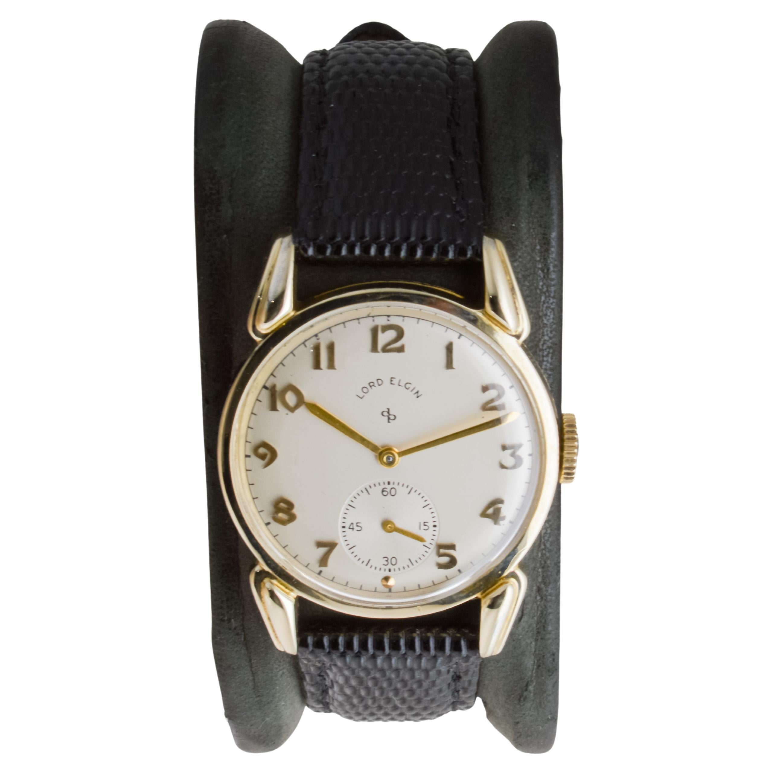 Women's or Men's Lord Elgin Gold Filled Art Deco Watch with Flawless Original Dial 1940's