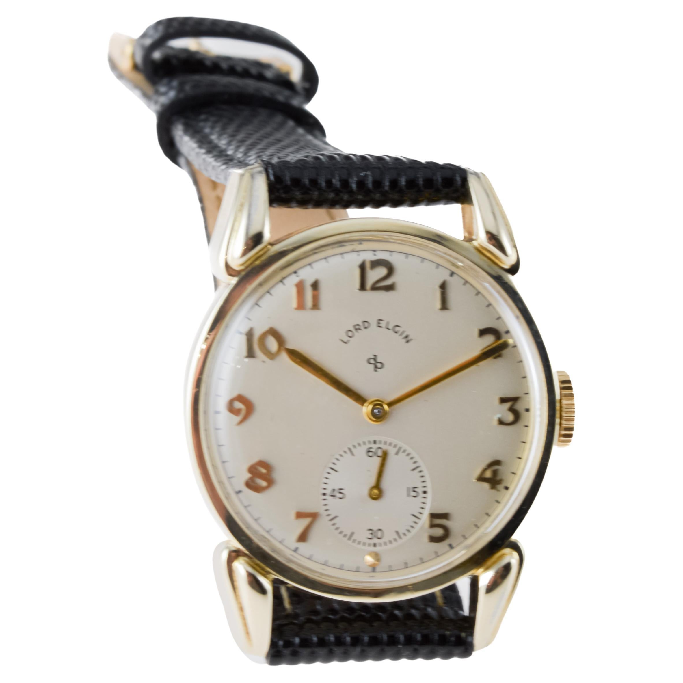 Lord Elgin Gold Filled Art Deco Watch with Flawless Original Dial 1940's 5