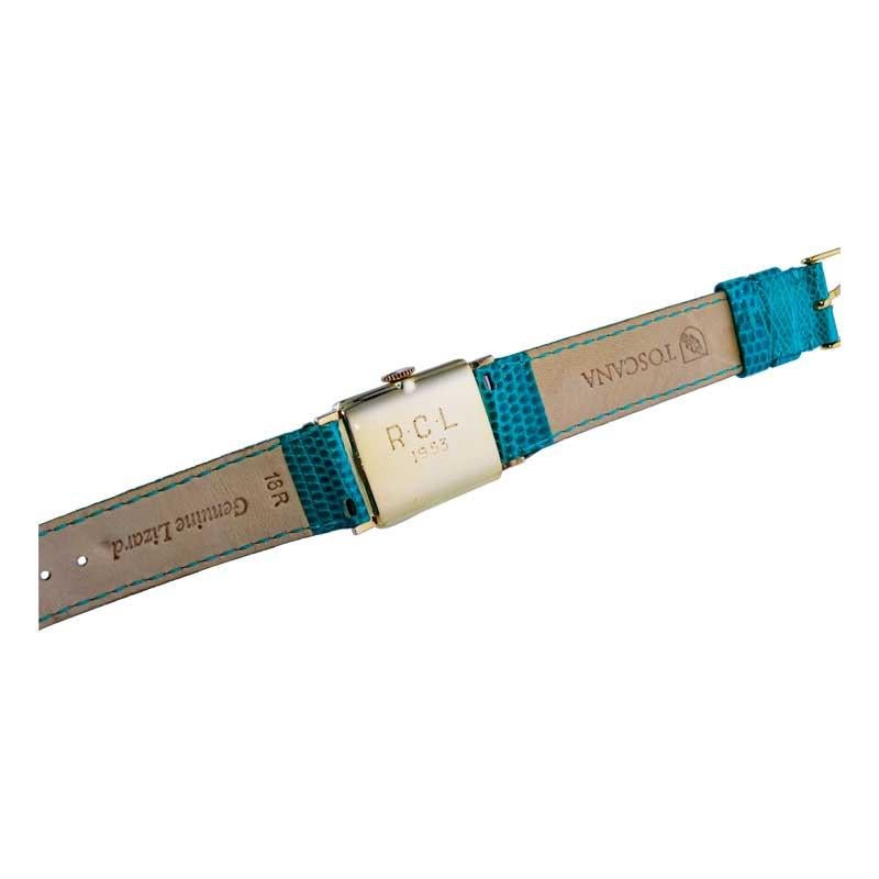 Lord Elgin Gold Filled Art Deco Wrist Watch with Unique Tiffany Blue Dial, 1950 5