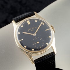 Lord Elgin Vintage 14k Yellow Gold Hand-Winding Watch Black Dial 1953 Mov #556