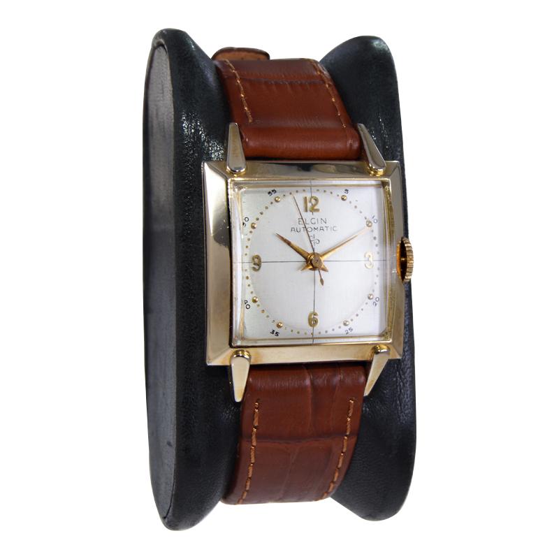 Women's or Men's Lord Elgin Yellow Gold Filled Art Deco Automatic Watch, circa 1950s  