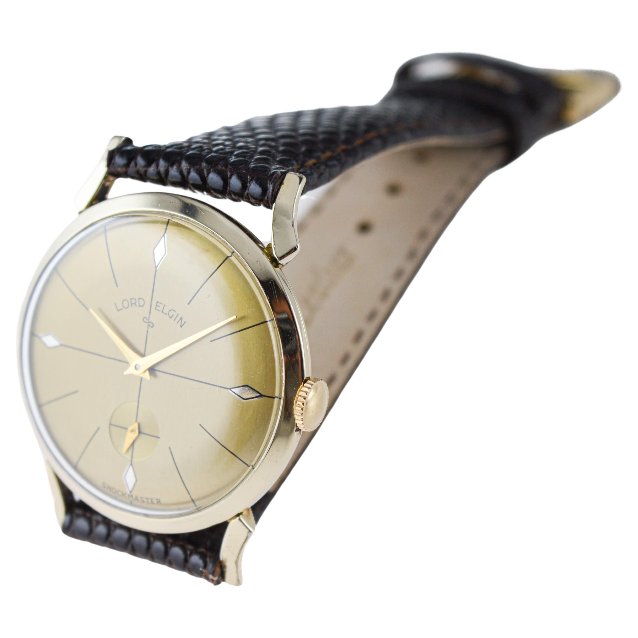 Lord Elgin Gelbgold-gefüllte Shockmaster Art Deco Uhr 1950er Jahre Original-Zifferblatt im Angebot 5