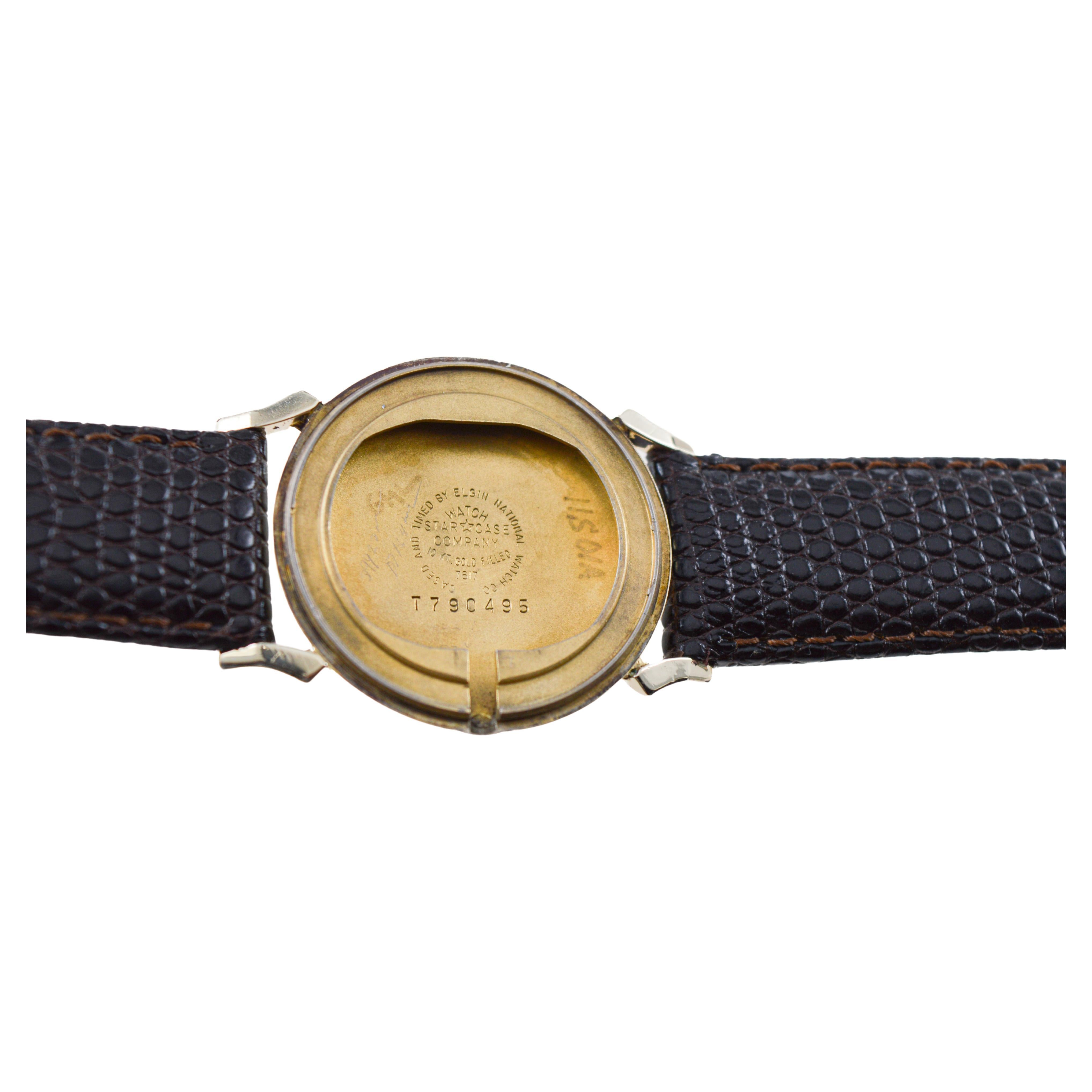 Lord Elgin Gelbgold-gefüllte Shockmaster Art Deco Uhr 1950er Jahre Original-Zifferblatt im Angebot 8