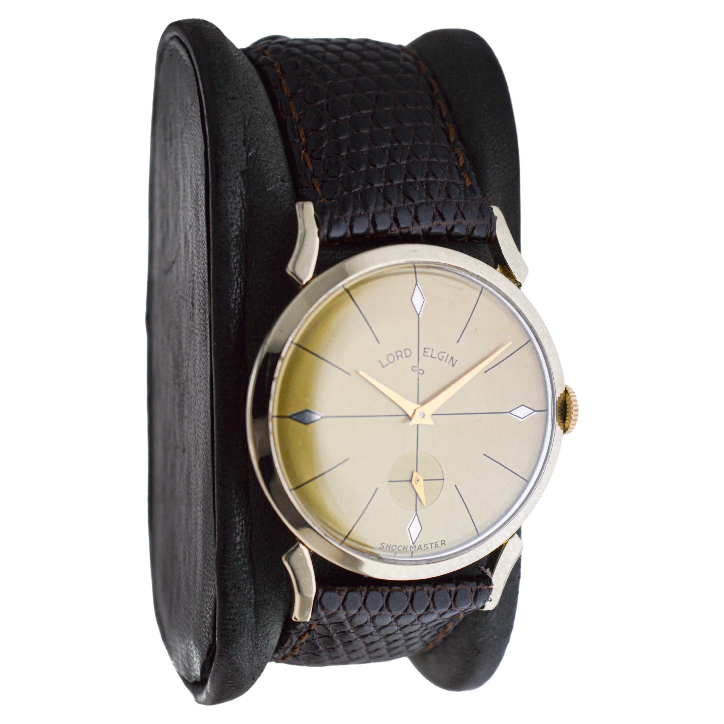 Lord Elgin Gelbgold-gefüllte Shockmaster Art Deco Uhr 1950er Jahre Original-Zifferblatt (Art déco) im Angebot