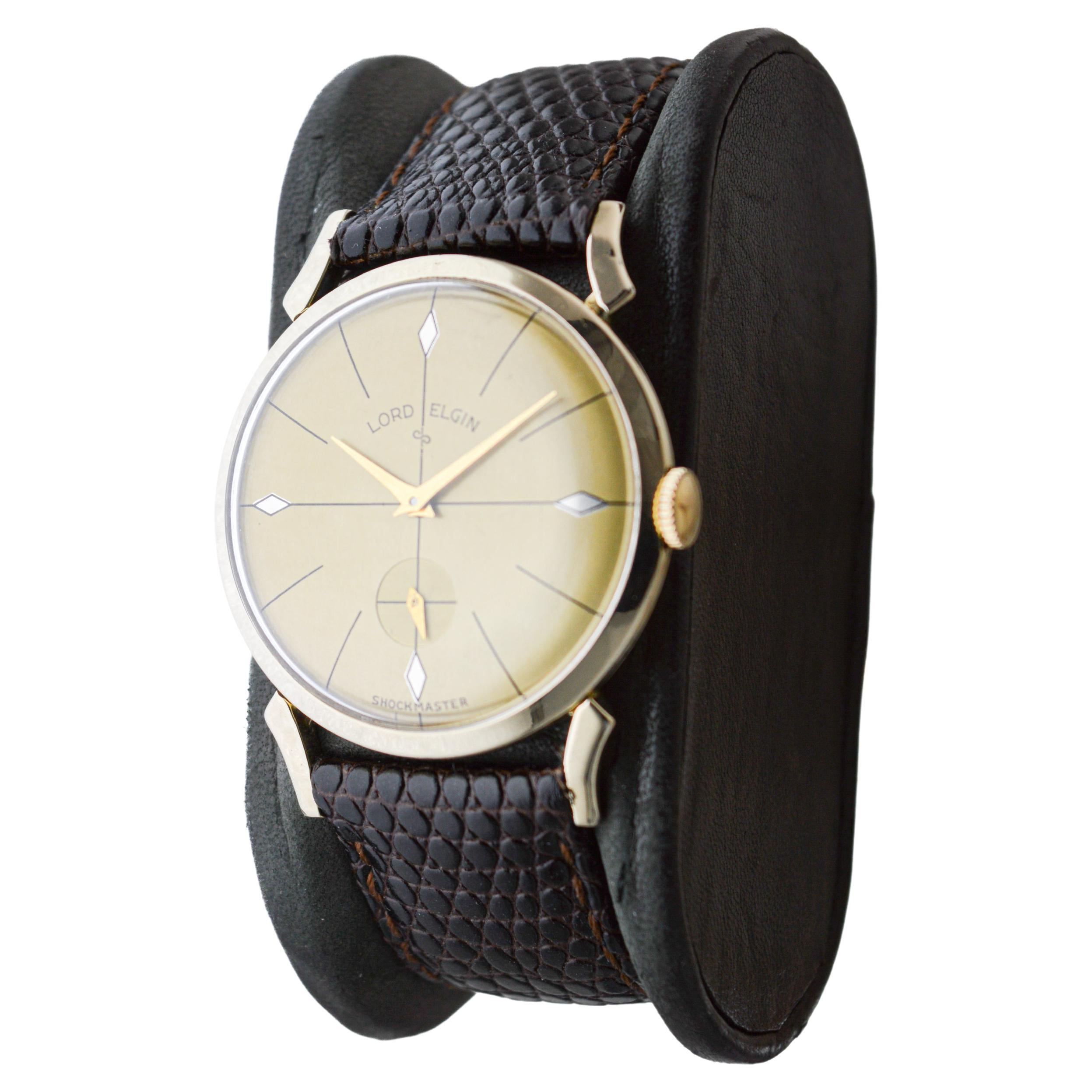 Lord Elgin Gelbgold-gefüllte Shockmaster Art Deco Uhr 1950er Jahre Original-Zifferblatt im Angebot 1