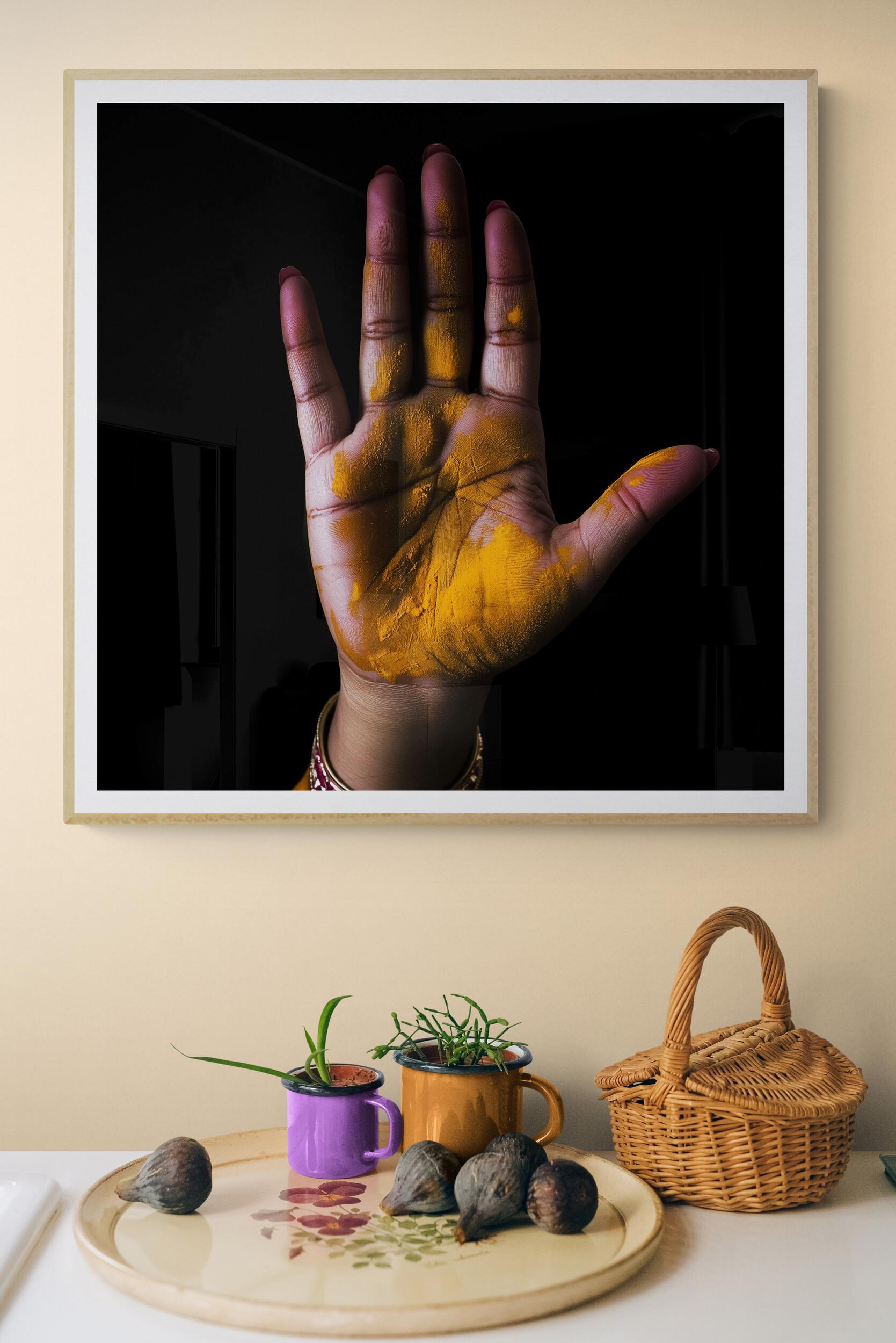 Ahmedabad 150306-33 (India, Holi Festival, Warm, Saffron, Hand, Calm, 30% OFF) - Black Portrait Photograph by Lord Fauntleroy