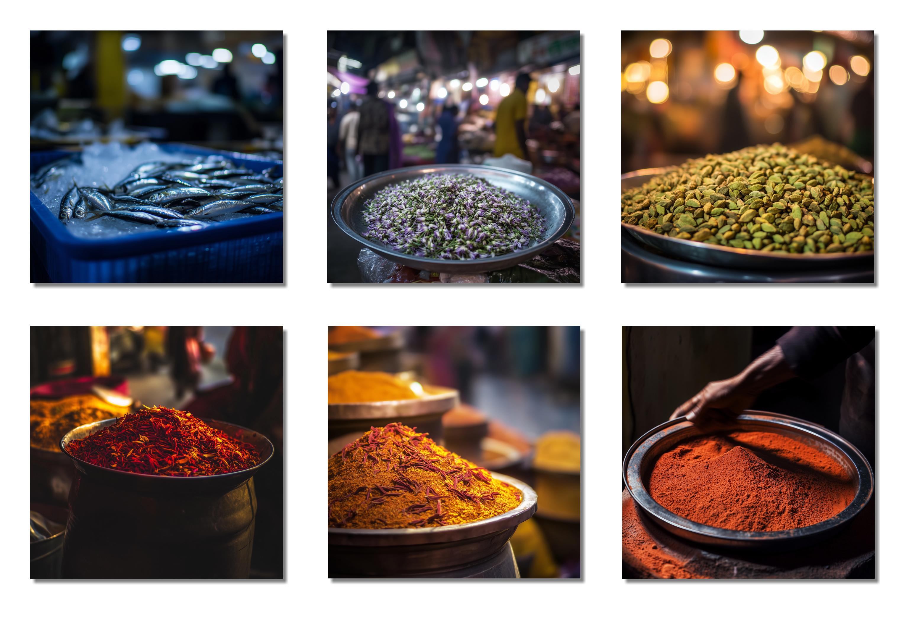 Lord Fauntleroy Figurative Photograph - Ahmedabad Street Market - FRAMED SET OF 6 (India, Spice, Warm, 30% OFF)