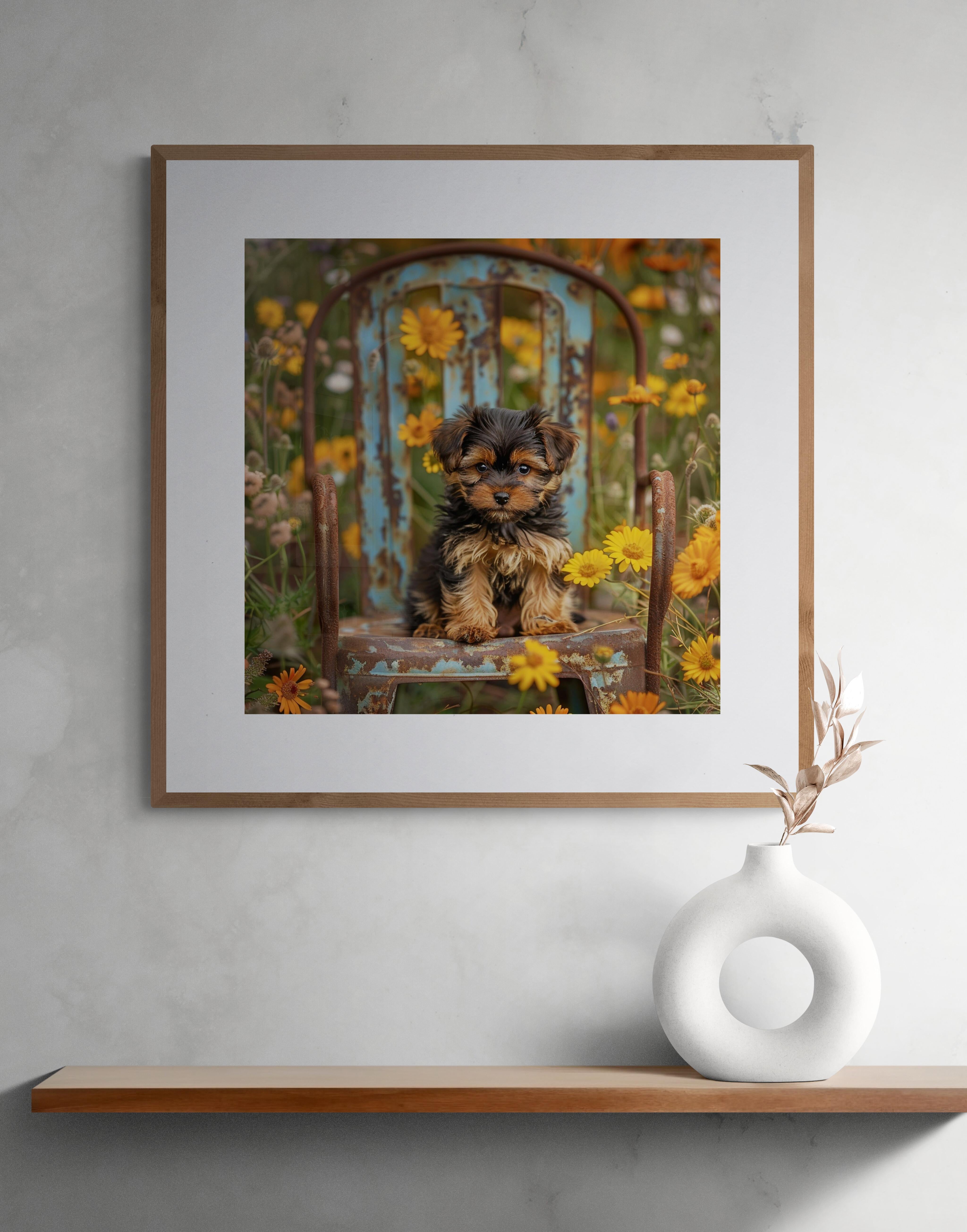 F. - Yorkie (Chiot, Chien, Portrait, Mise en scène) - Marron Portrait Photograph par Lord Fauntleroy
