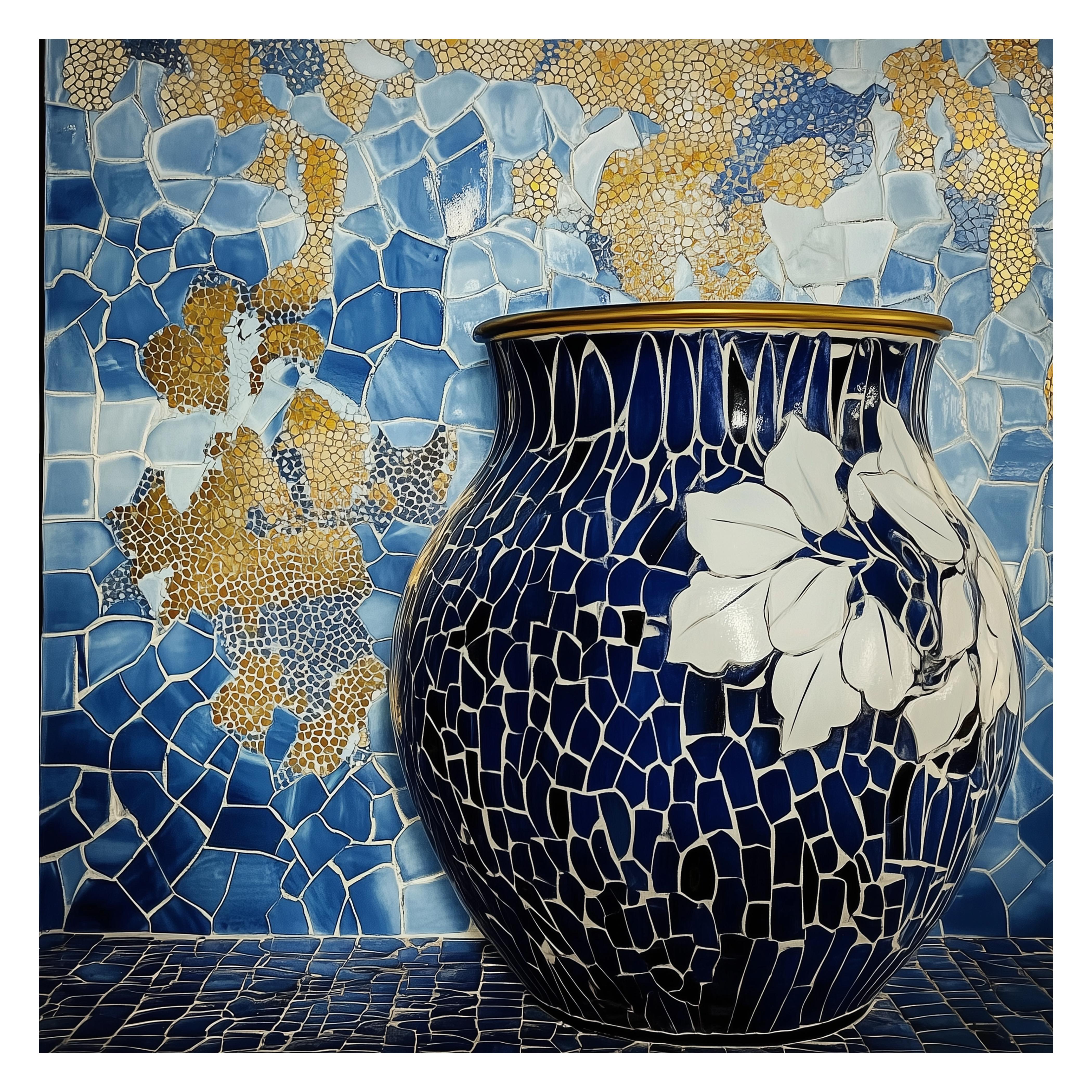 Lord Fauntleroy Figurative Photograph - Melanie Sherman 240522-102 (Ceramic, Mosaic, Greek, Blue, White, Gold, ~40 OFF)