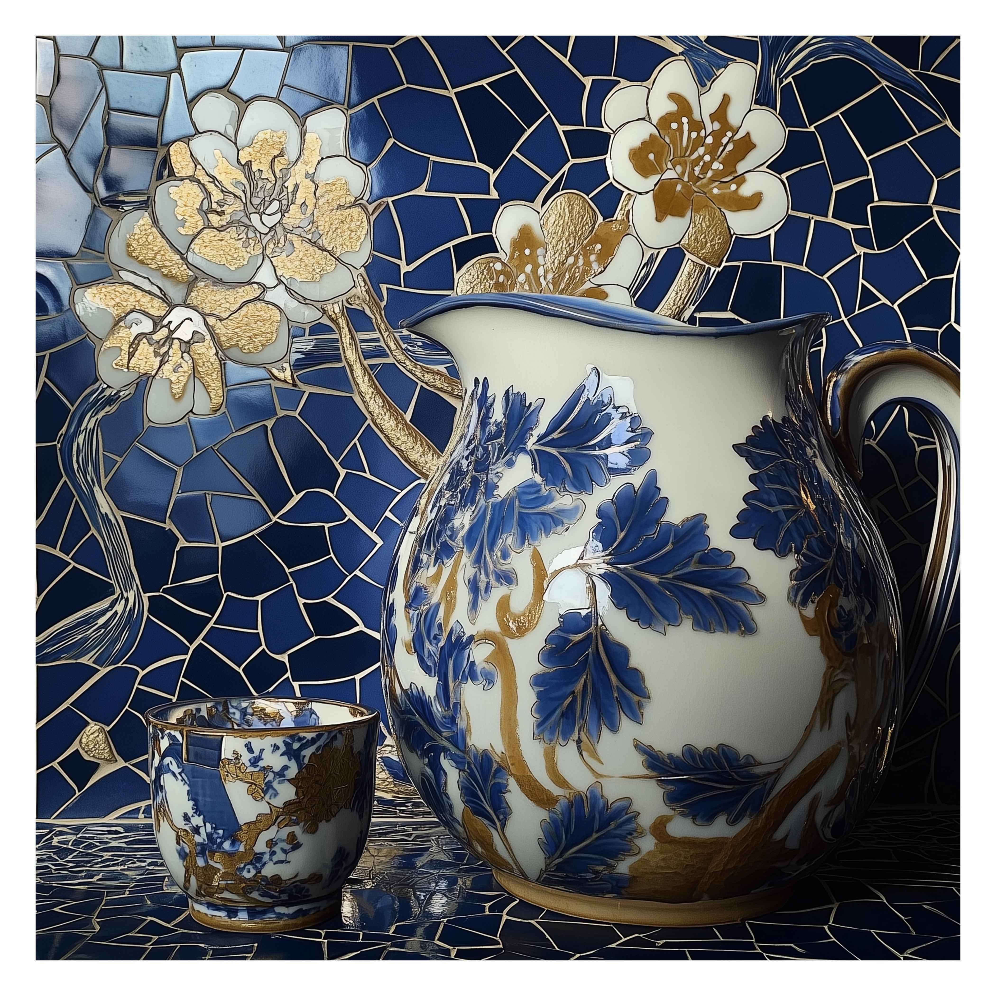 Figurative Photograph di Lord Fauntleroy - Melanie Sherman 240522-129 (Ceramica, Mosaico, Greco, Blu, Bianco, Oro, ~40 OFF)