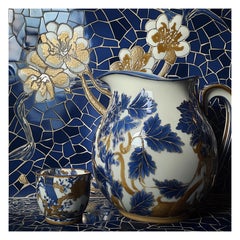 Melanie Sherman 240522-129 (céramique, mosaïque, grecque, bleu, blanc, or, ~40 OFF)