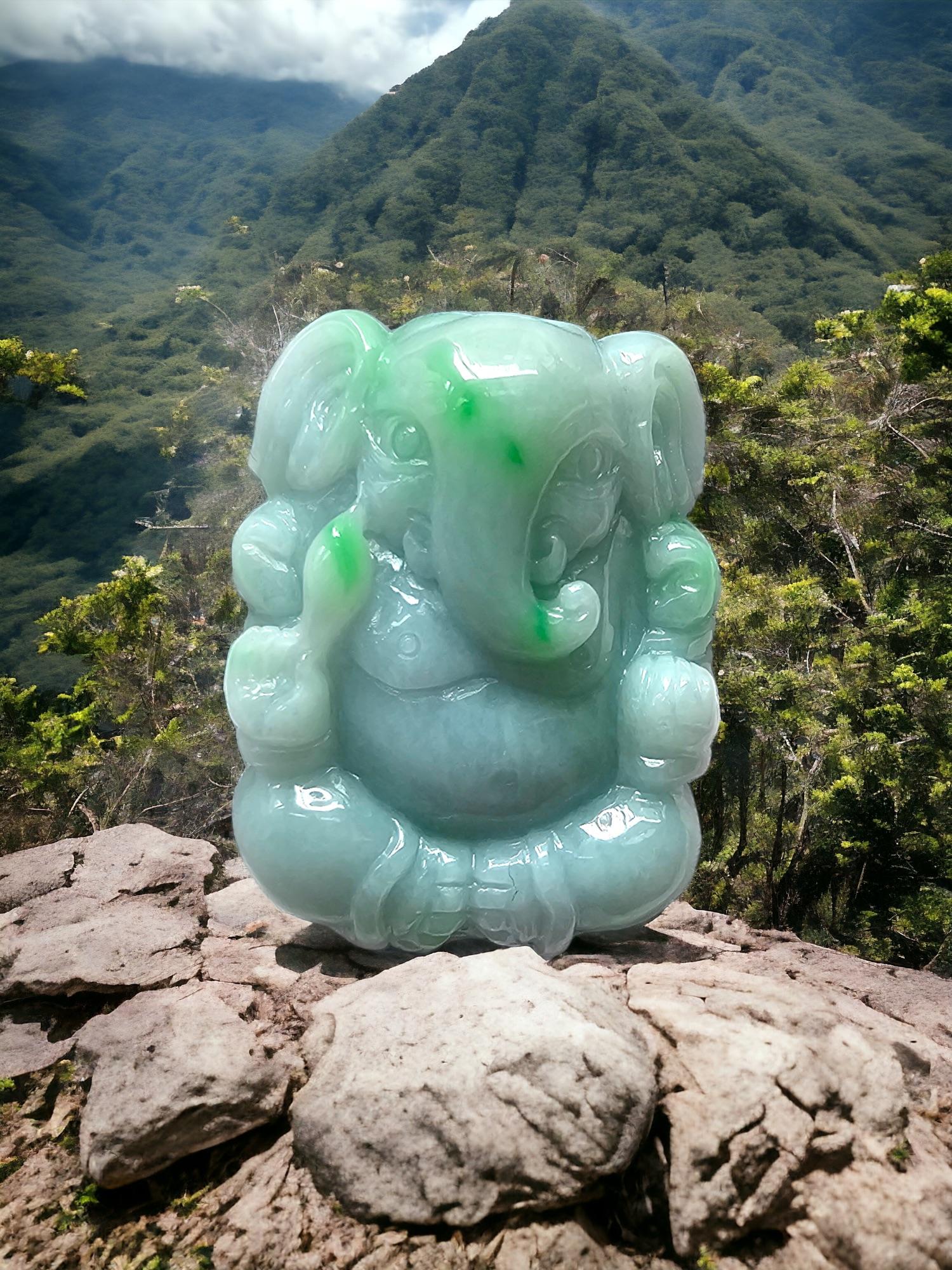 Lord Ganesha Imperial Burmese A-Jade Figurine Ornament Statue Showpiece For Sale 10