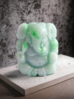 Lord Ganesha Imperial Burmese A-Jade Figurine Ornament Statue Showpiece