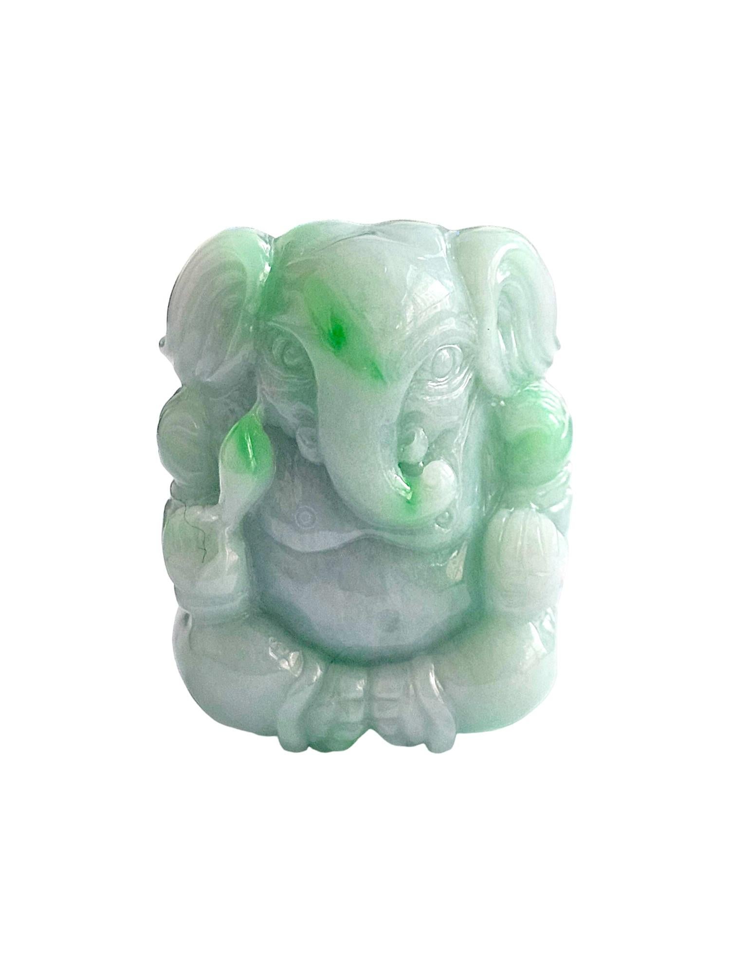 Ball Cut Lord Ganesha Imperial Burmese A-Jade Figurine Ornament Statue Showpiece For Sale