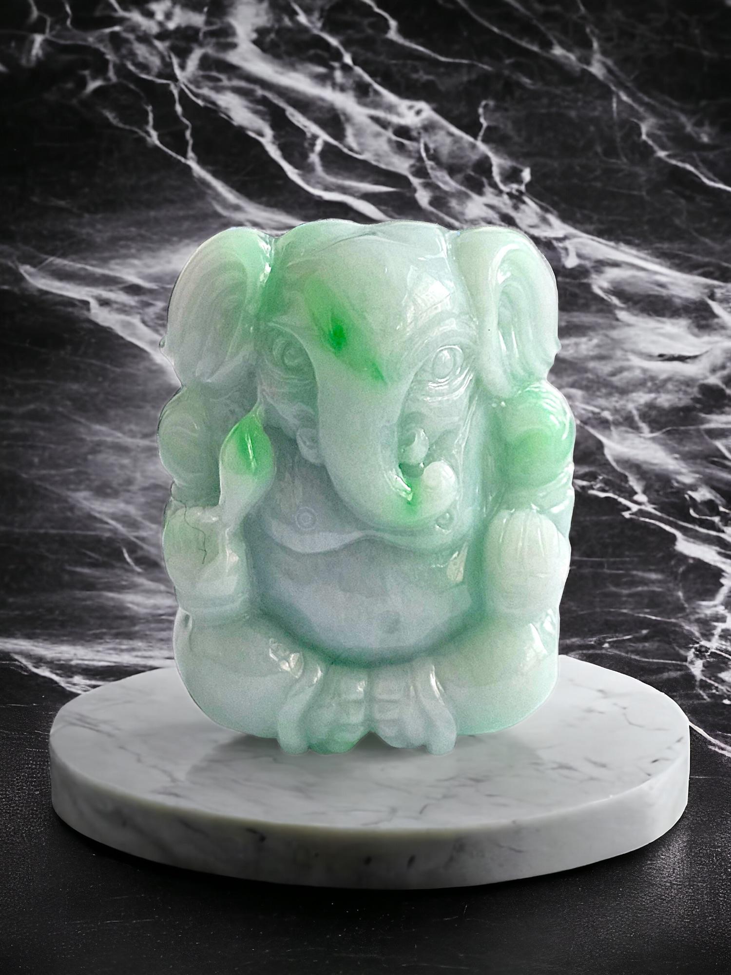 Lord Ganesha Imperial Burmese A-Jade Figurine Ornament Statue Showpiece For Sale 3