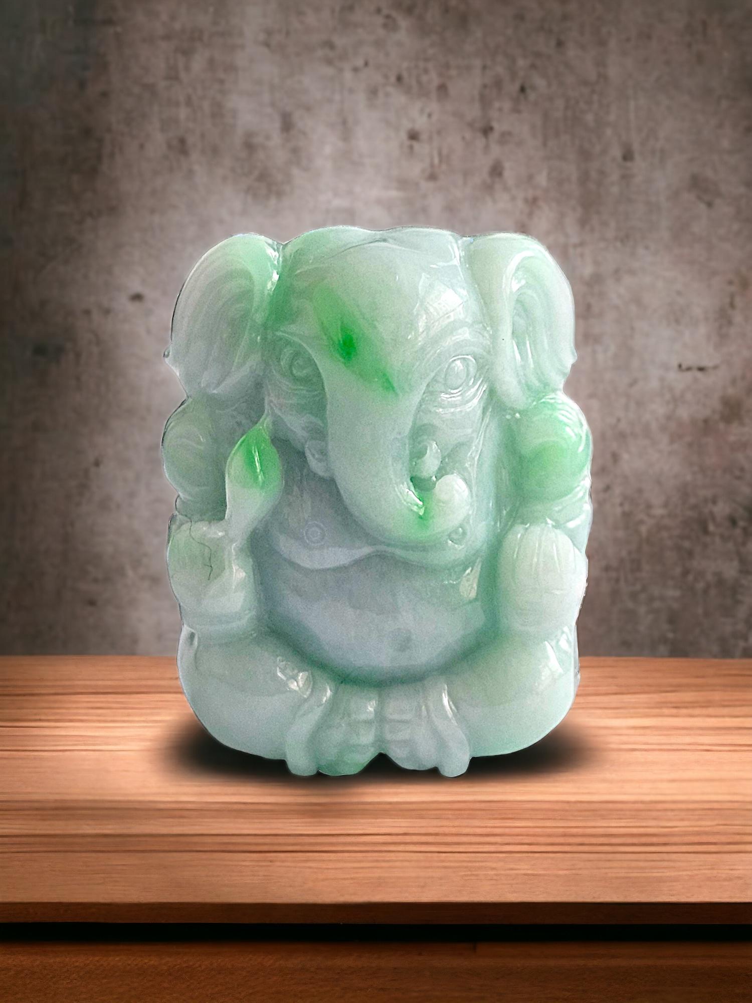 Lord Ganesha Imperial Burmese A-Jade Figurine Ornament Statue Showpiece For Sale 4