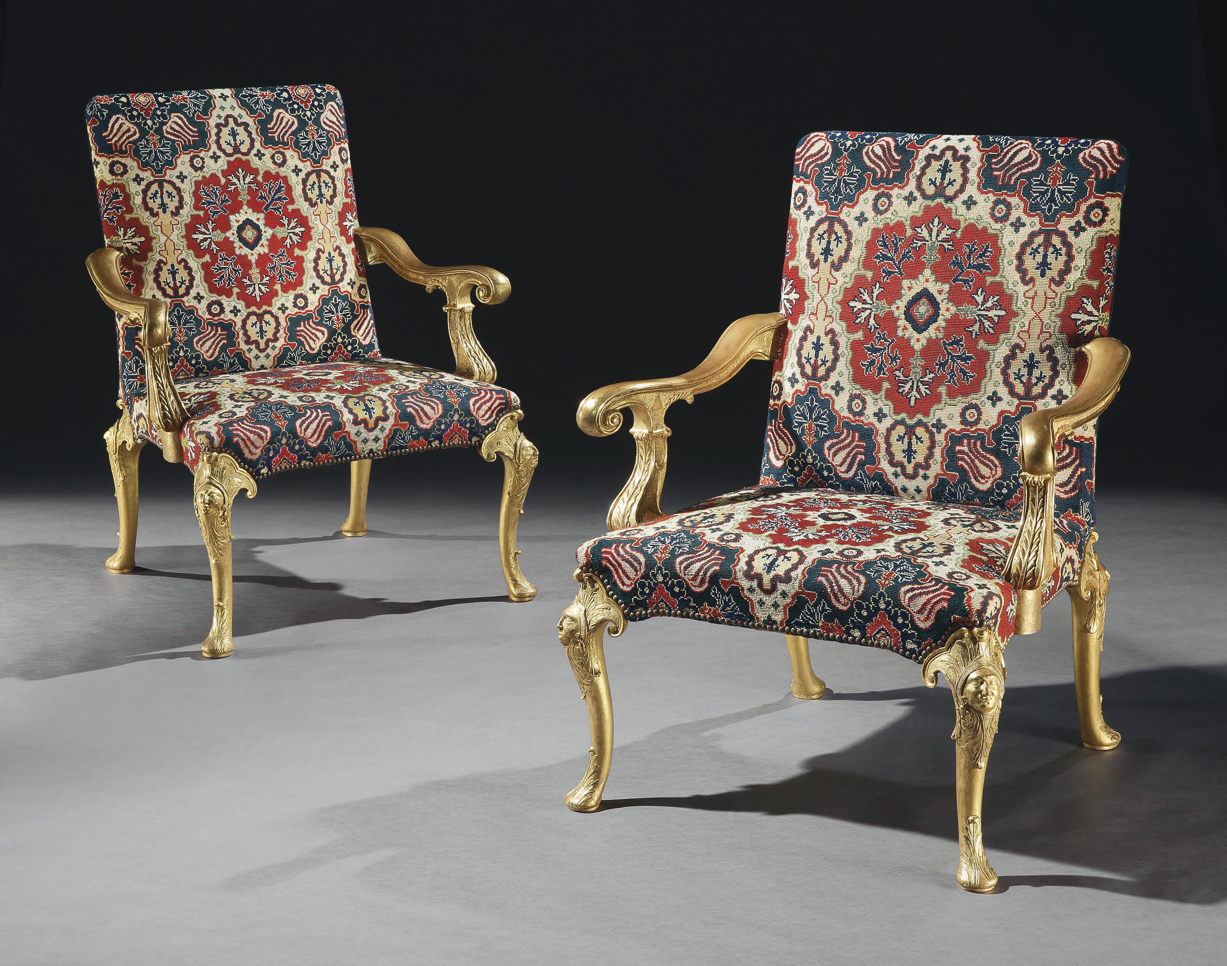 Lord Monson's, Wanstead House Chairs a Pair of George I Carved & Gilded Armchair In Excellent Condition In London, GB