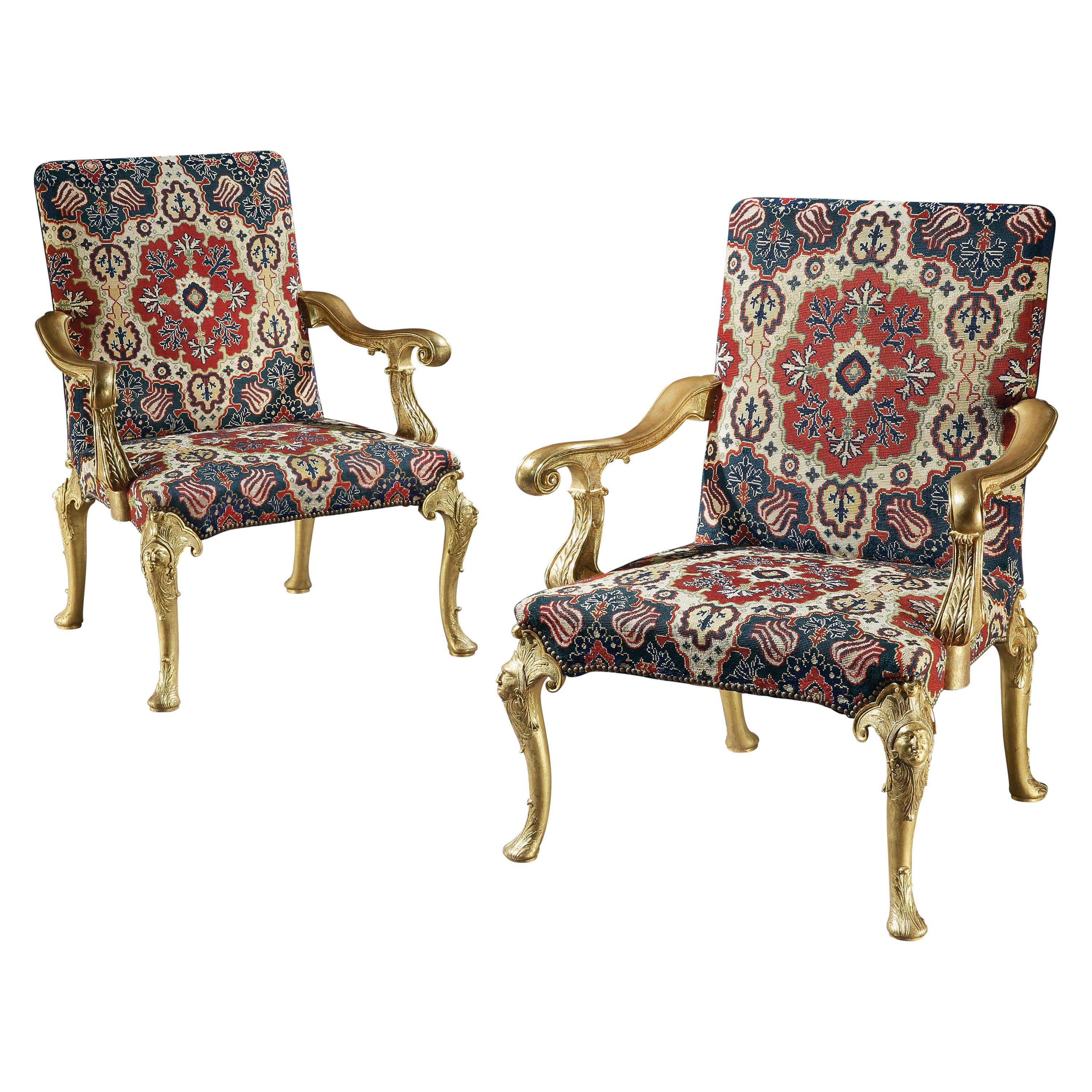 Lord Monson's, Wanstead House Chairs a Pair of George I Carved & Gilded Armchair