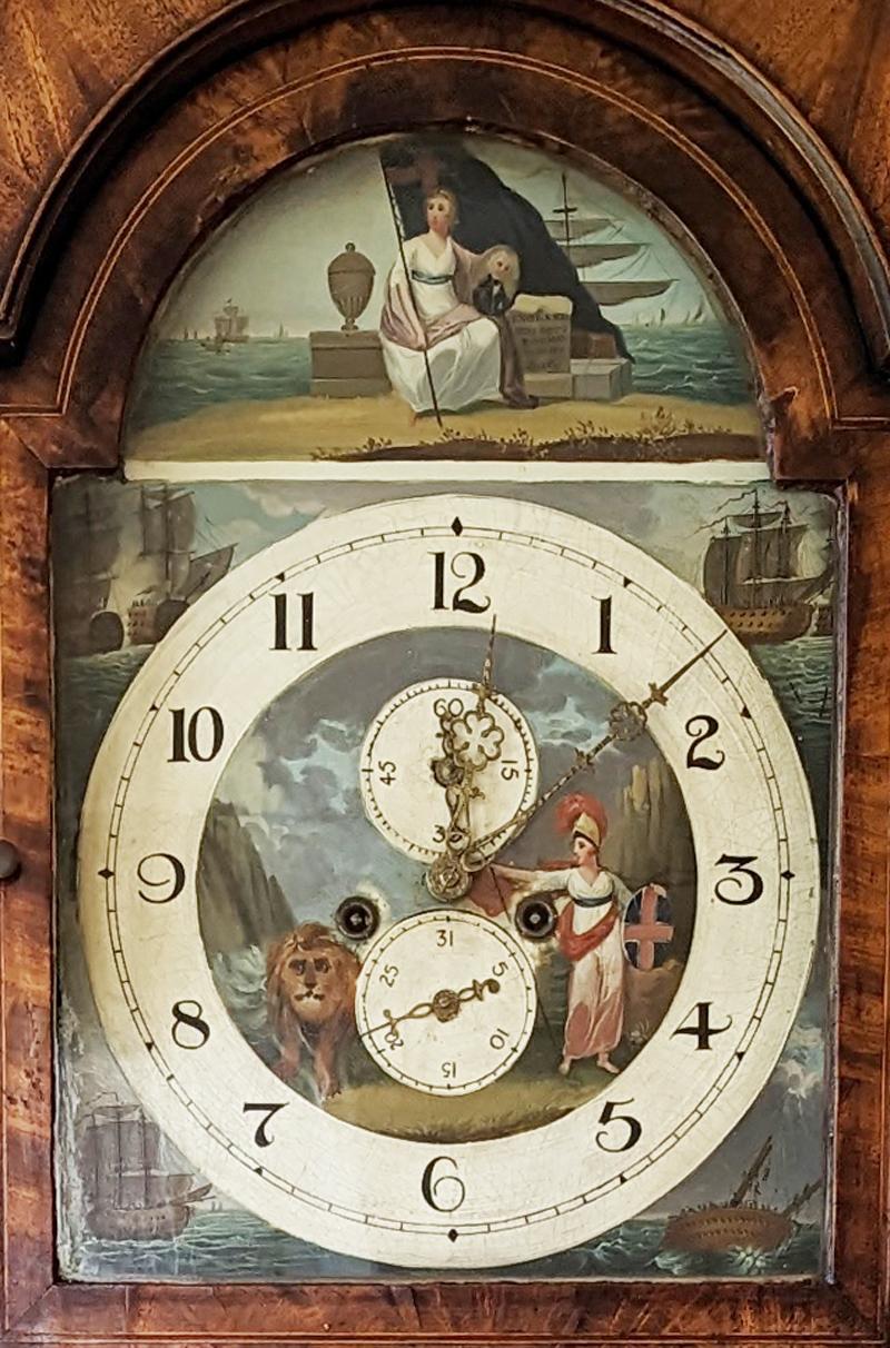 Georgien Horloge grand-père commémorative Lord Nelson en acajou de l'époque géorgienne en vente