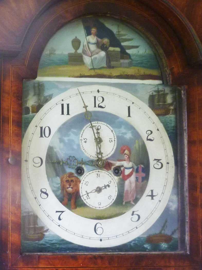 Incrusté Horloge grand-père commémorative Lord Nelson en acajou de l'époque géorgienne en vente