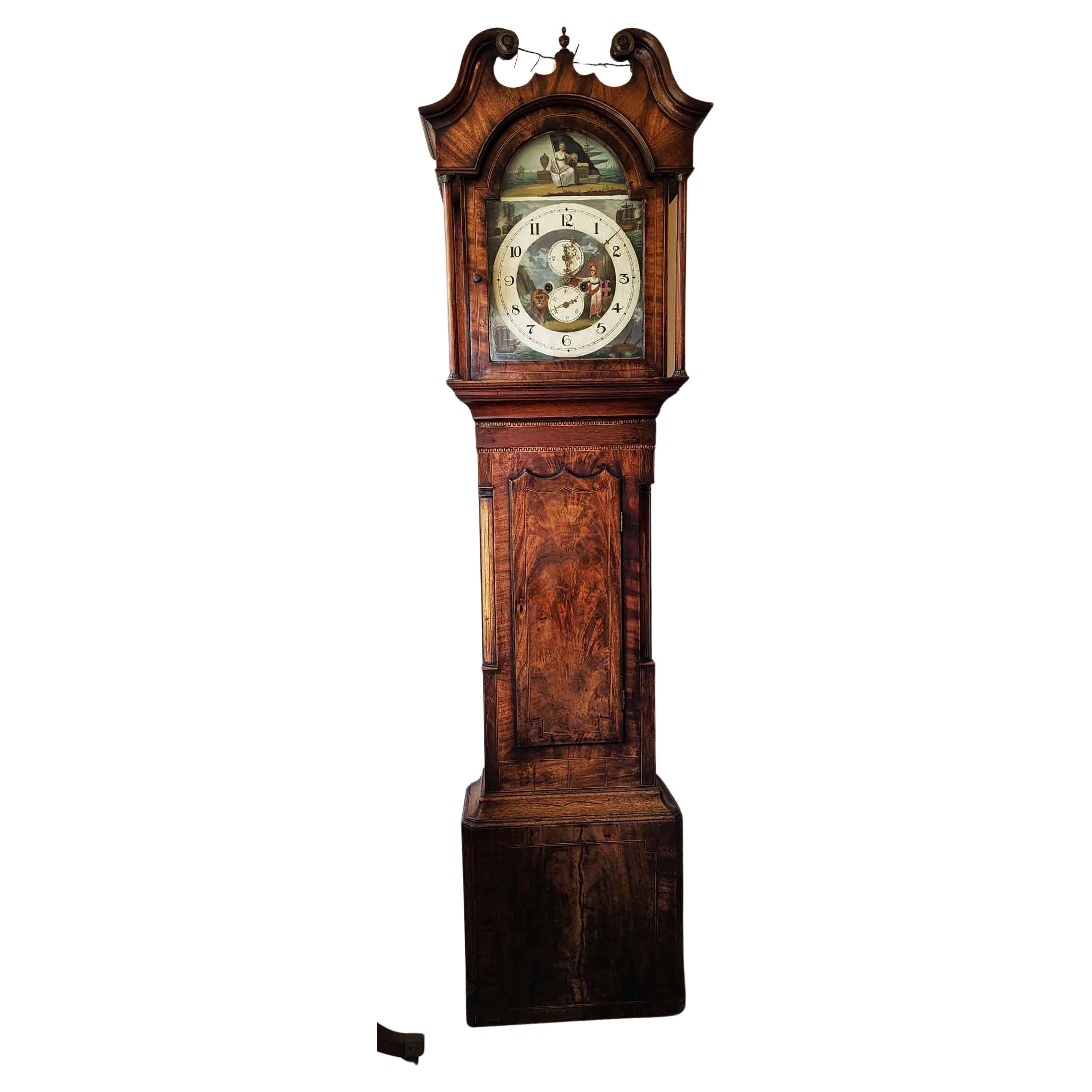 Horloge grand-père commémorative Lord Nelson en acajou de l'époque géorgienne