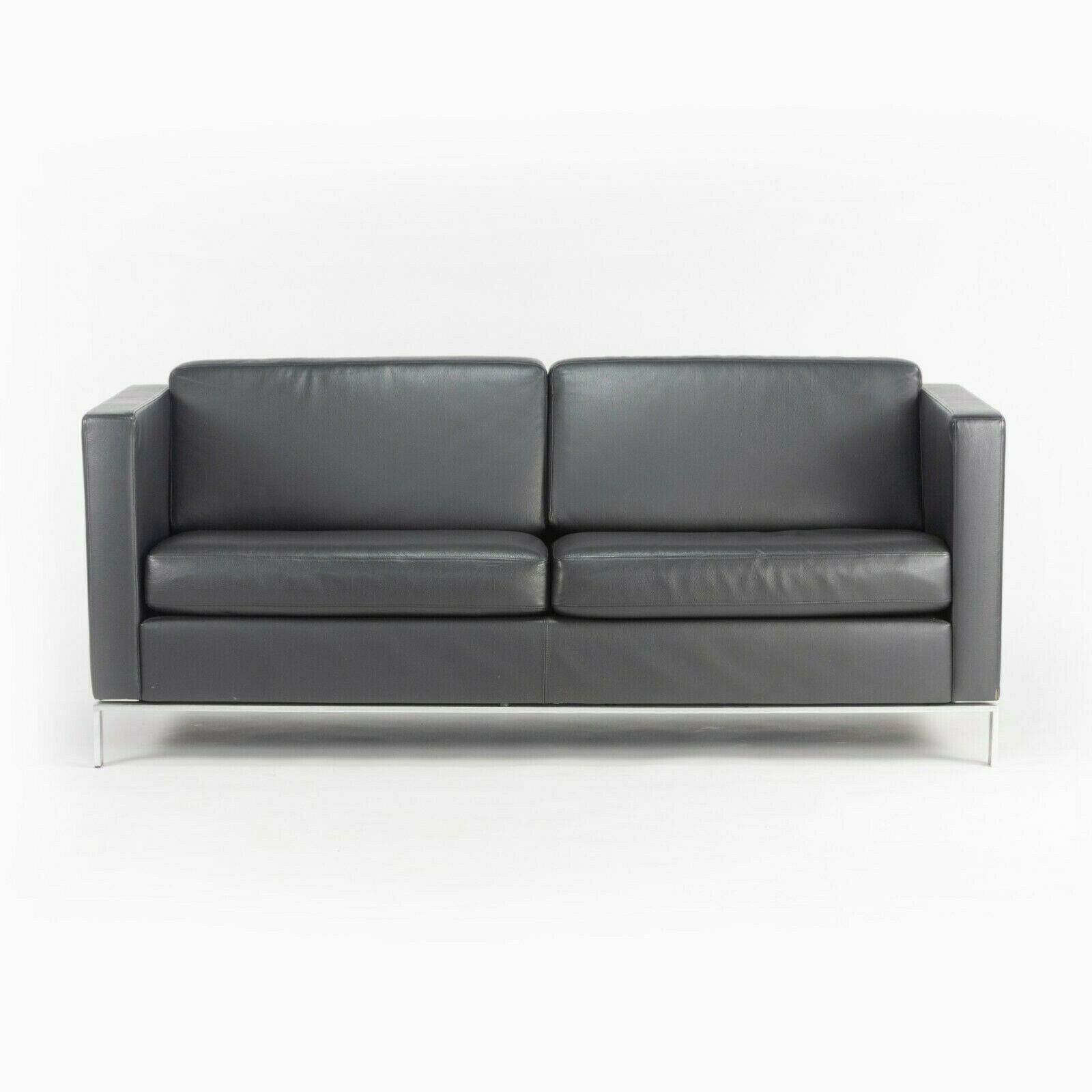 Lord Norman Foster Model 500 Black Leather 2 Seat Settee Sofa for Walter Knoll For Sale 4