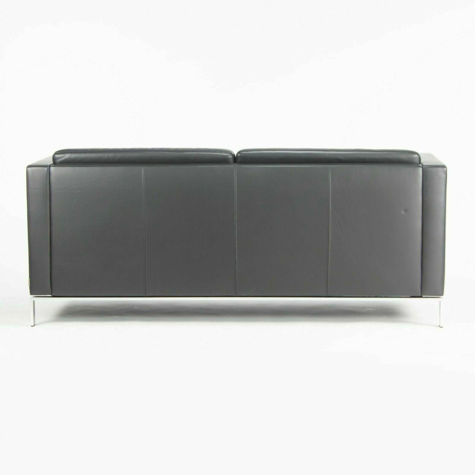 Modern Lord Norman Foster Model 500 Black Leather 2 Seat Settee Sofa for Walter Knoll For Sale