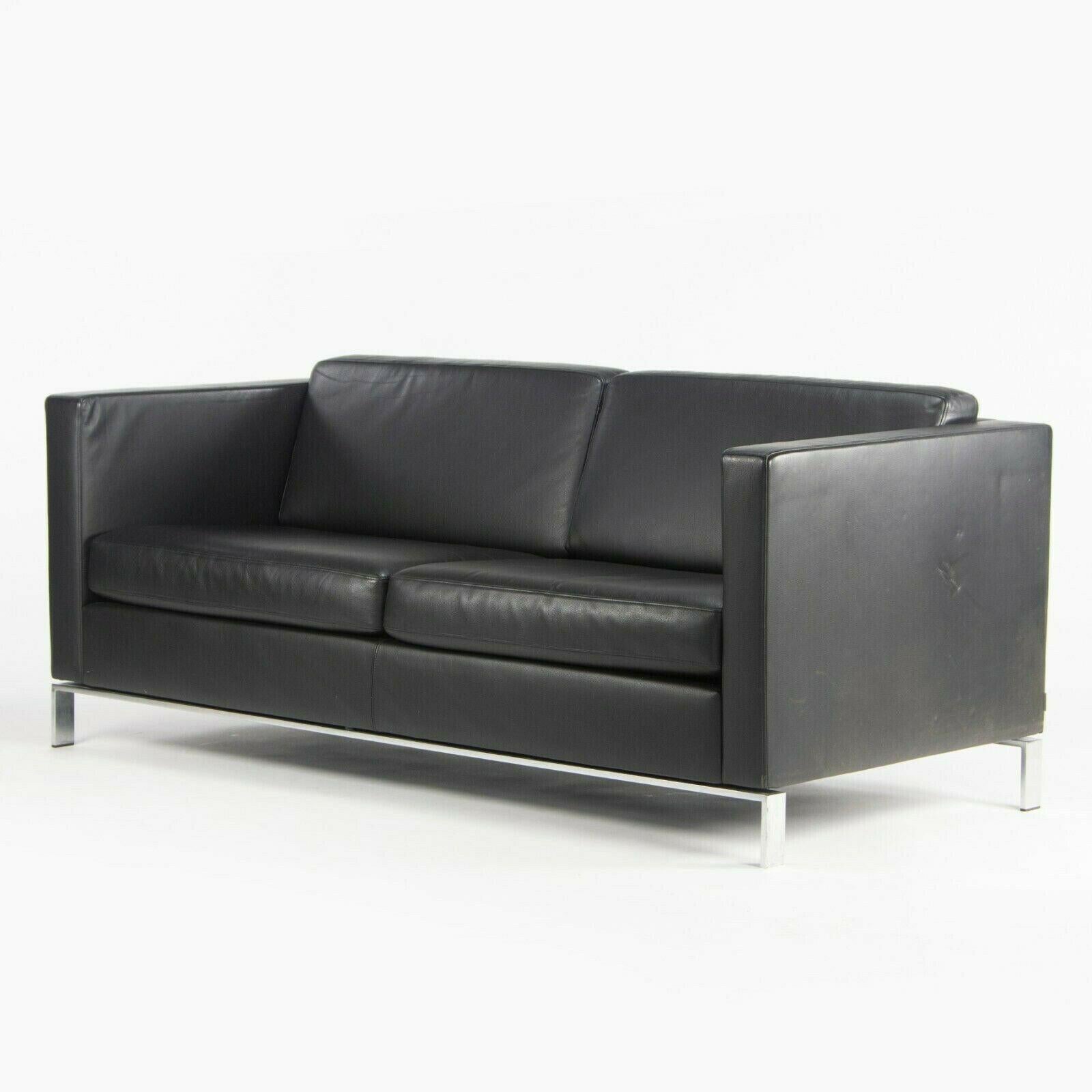 American Lord Norman Foster Model 500 Black Leather 2 Seat Settee Sofa for Walter Knoll For Sale