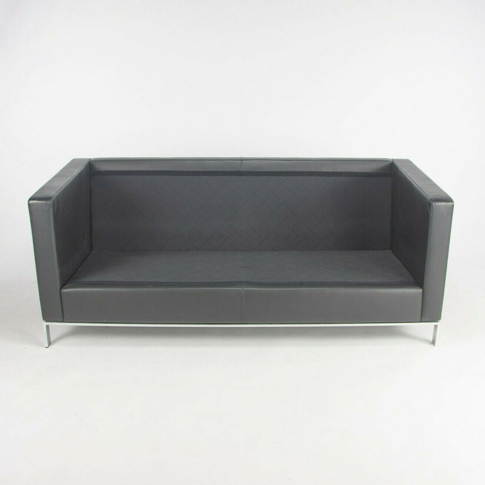 Contemporary Lord Norman Foster Model 500 Black Leather 2 Seat Settee Sofa for Walter Knoll For Sale