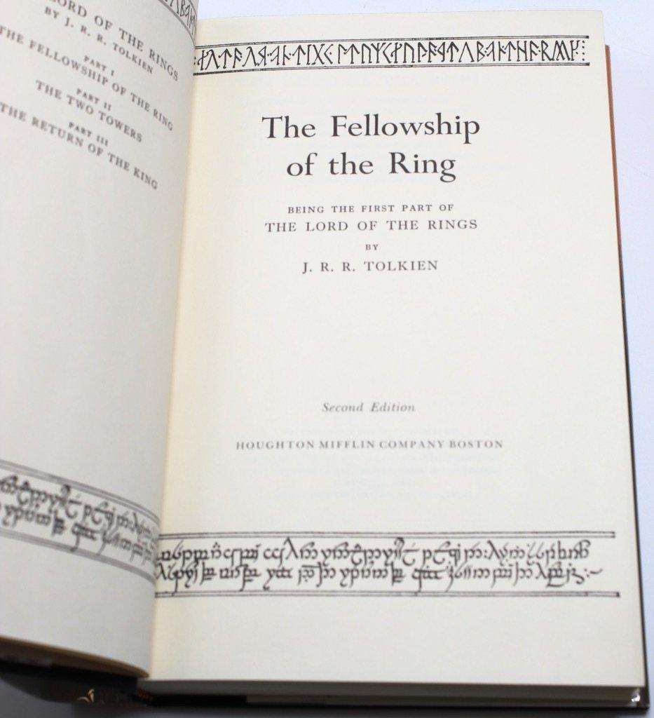 Tolkien, J.R.R. The Lord of the Rings. Boston: Houghton Mifflin Company, 1965. Second Edition, Revised, Eleventh and Twelfth Printings. In original dust jackets and original black cloth boards with gilt titles to spines and gilt and color embossed
