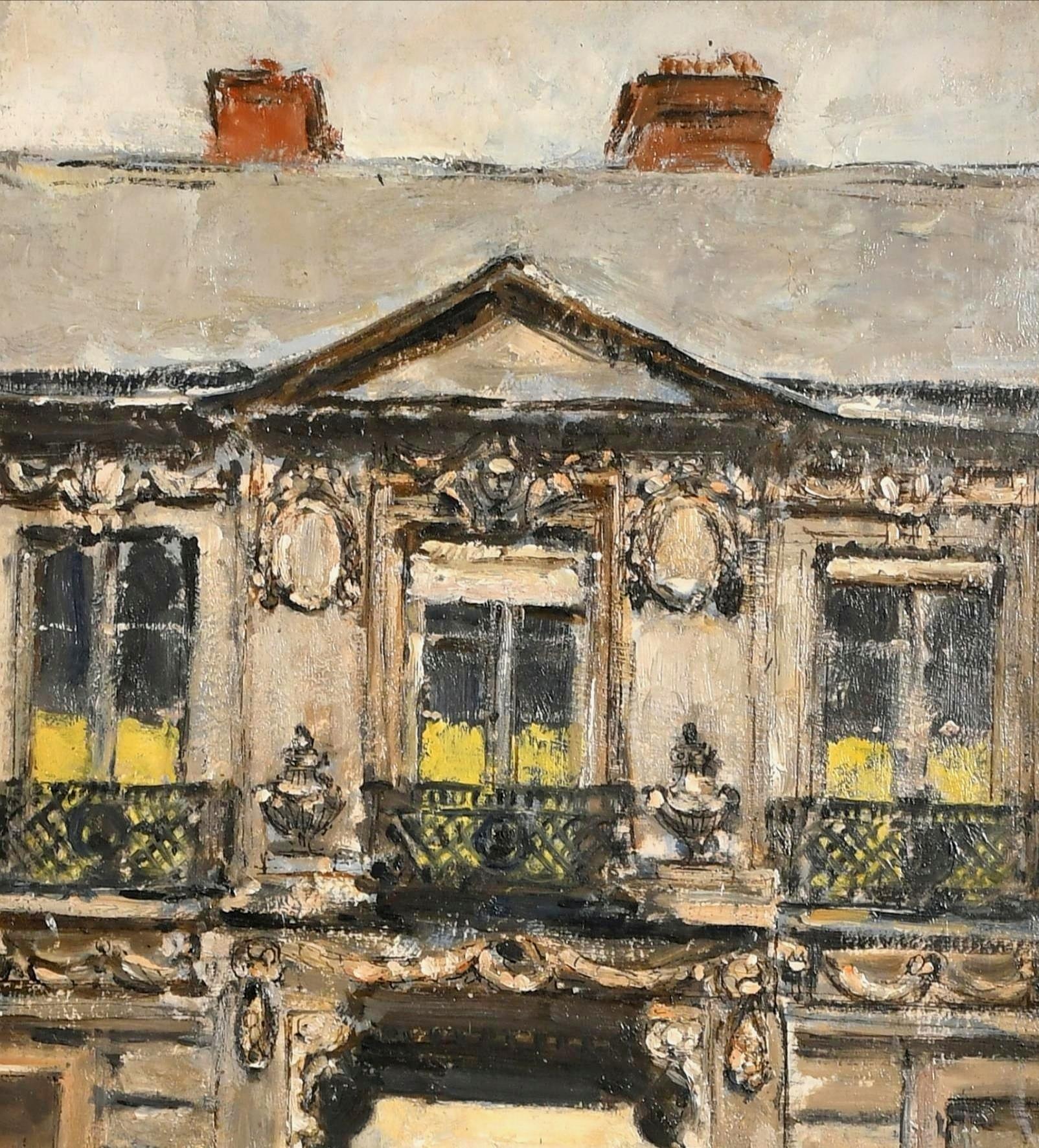 This charming oil on board by Lord Paul Ayshford Methuen RA depicts the Hotel d'Aligre at 30 Rue Damiette, Rouen in Normandy, France. The building, which is a 16th century mansion in the centre of the city, still exists today.

The painting shows
